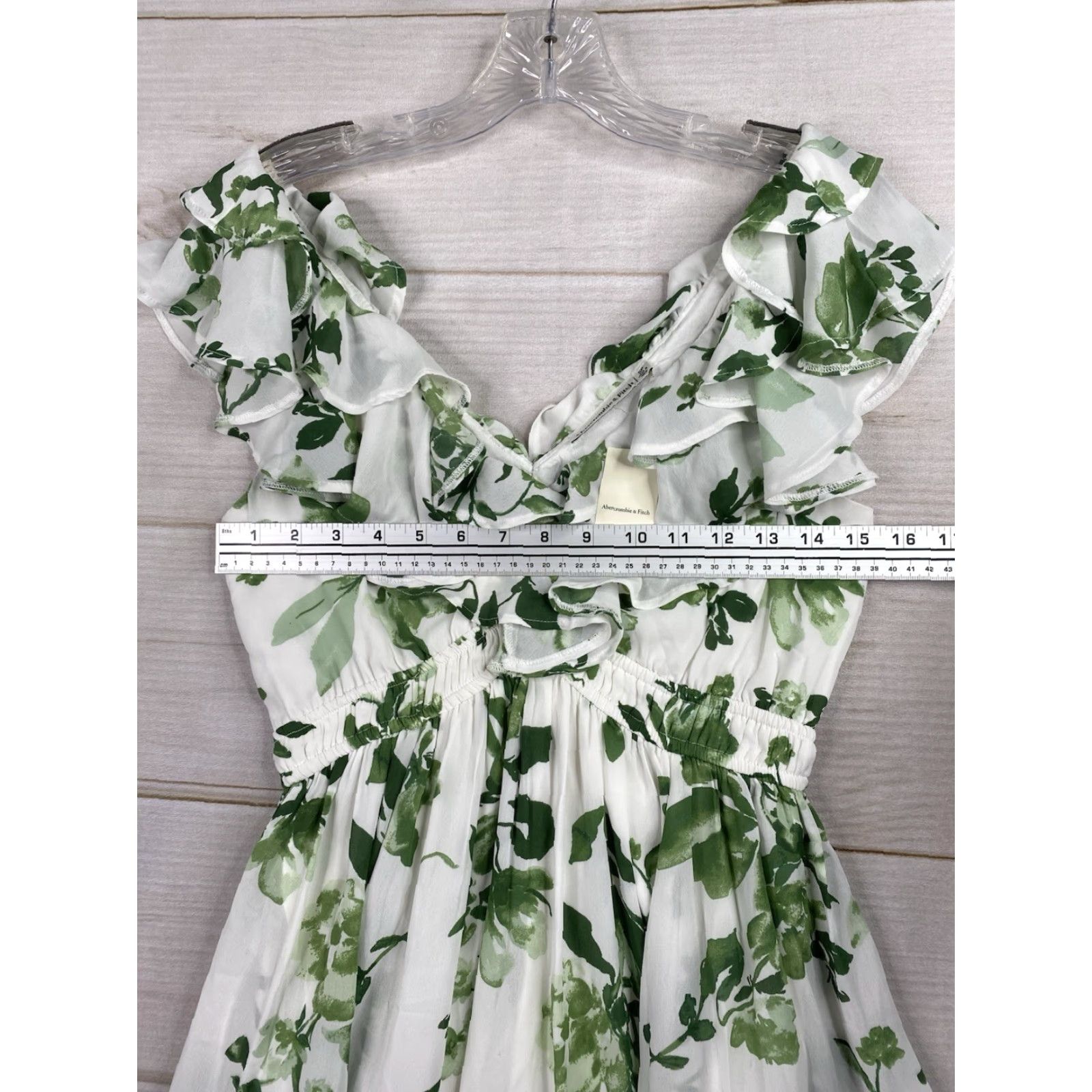 Abercrombie & Fitch Abercrombie & Fitch Dress Short Sleeve Floral Ruffle V-Neck Petite Green Multicolor Lined Smocked Mini PS Womens Size S / US 4 / IT 40 - 4 Thumbnail