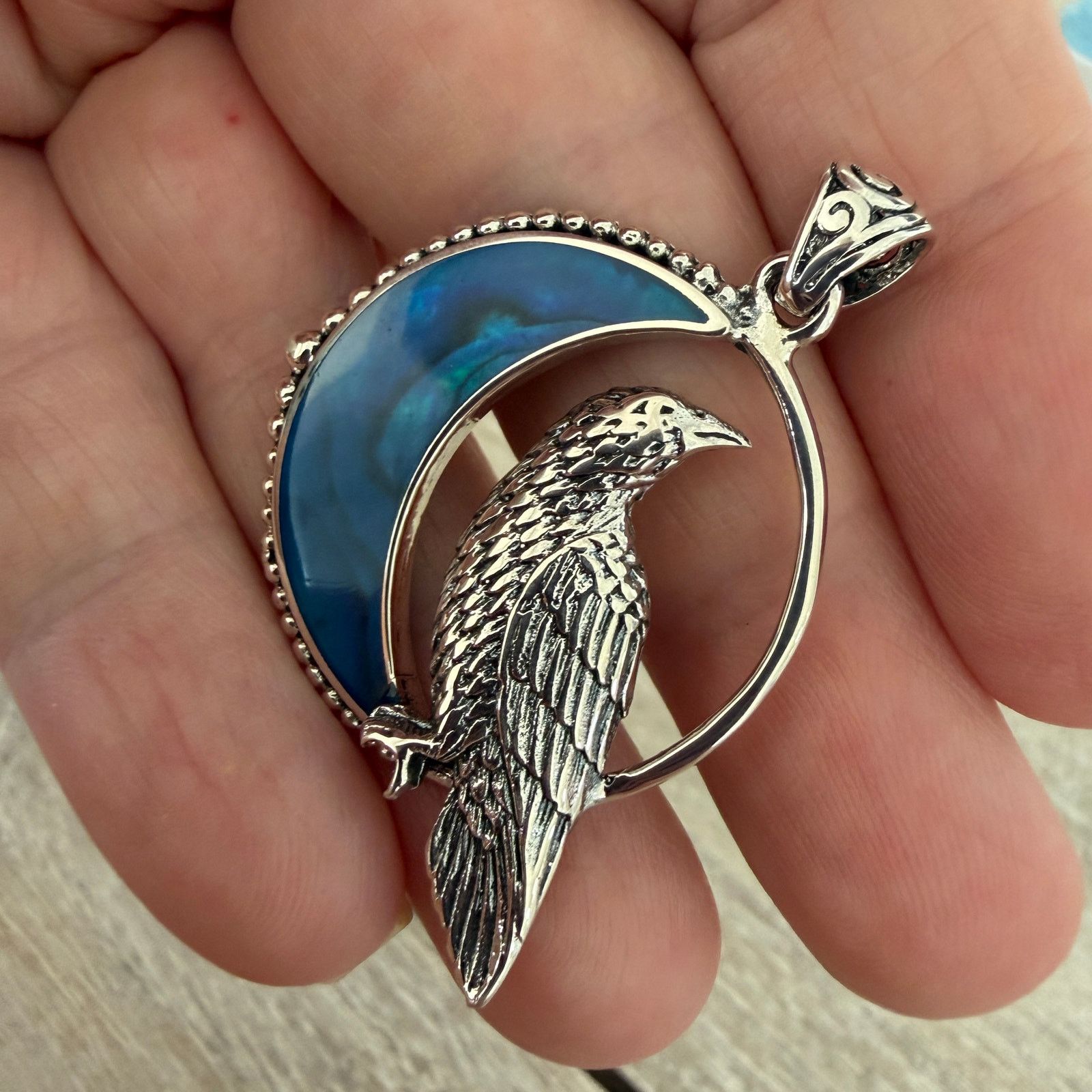 Other Raven in Crescent Moon Pendant 925 Sterling Silver Size ONE SIZE - 2 Thumbnail