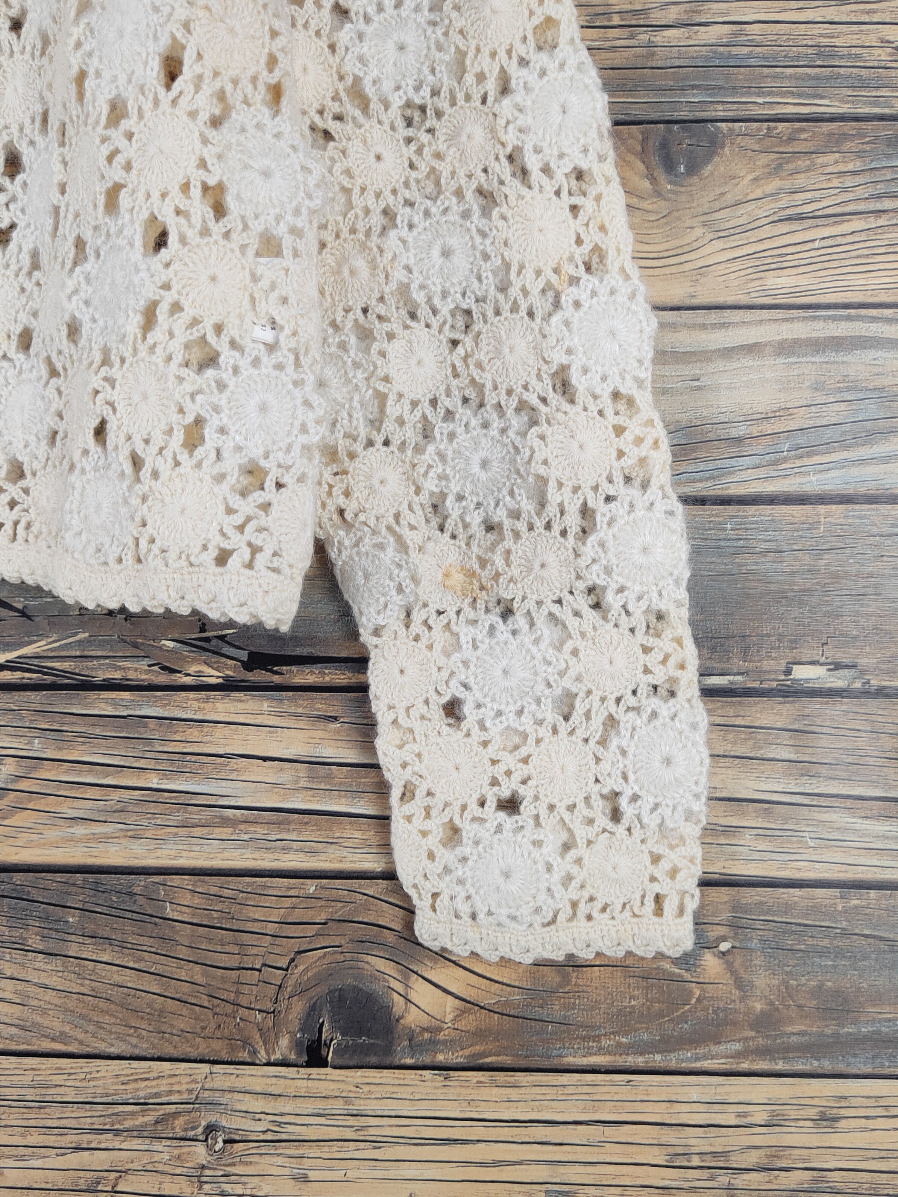 Japanese Brand SaisondeElle Yellow Crochet Meshnet Knitwear Cardigan #W1751 Size M / US 6-8 / IT 42-44 - 6 Thumbnail