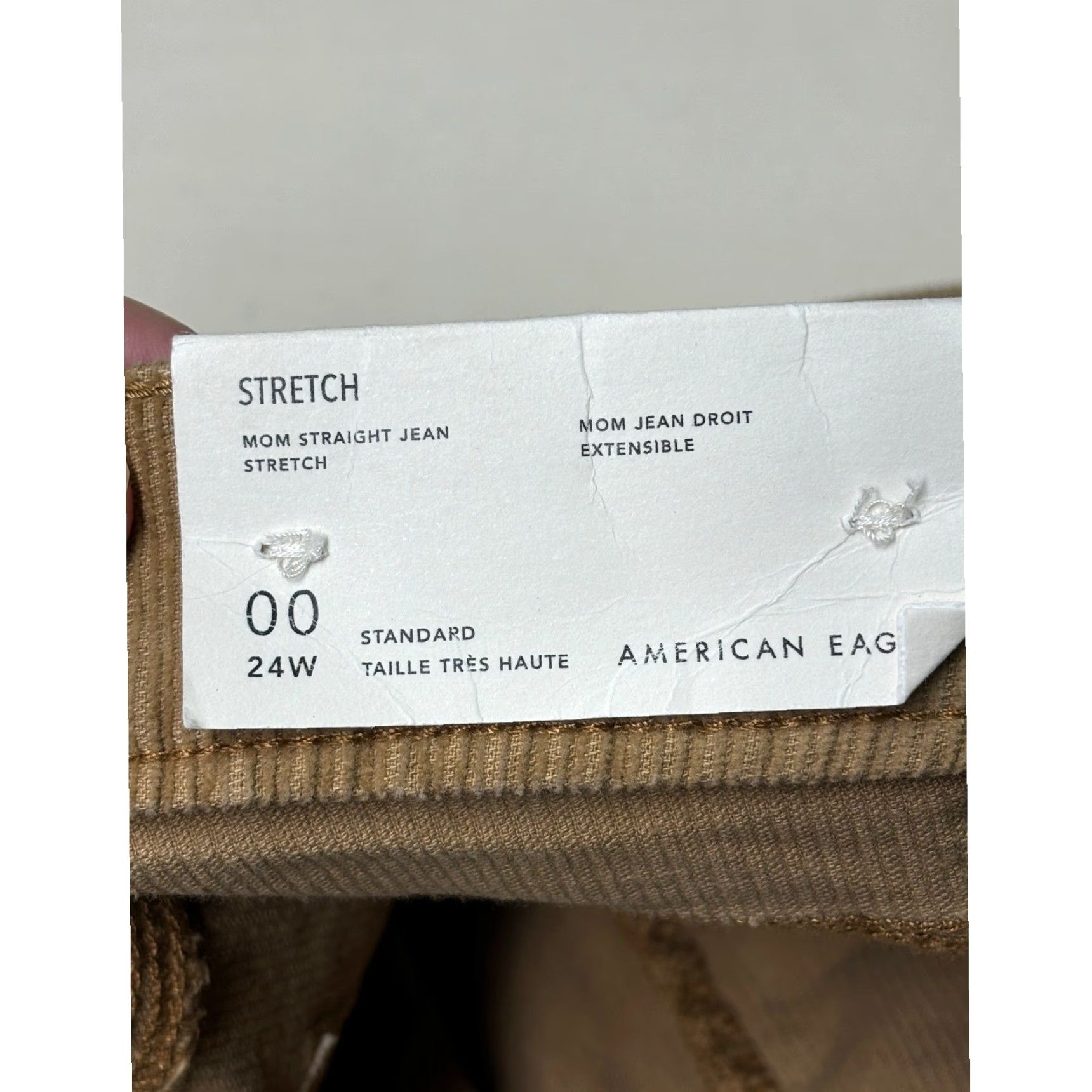 American Eagle Outfitters VINTAGE American Eagle Jeans Corduroy Mom Straight Womens 00 24x28 Tan High Rise Stretch Pockets Logo Button Solid Size 24" / US 00 / IT 34 - 6 Thumbnail