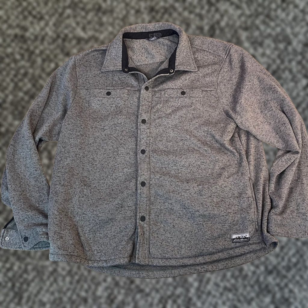 Eddie Bauer Eddie Bauer Mens 2XL Gray Marl Sweater Fleece Snap Front Shirt Jacket Shacket Size US XXL / EU 58 / 5 - 1 Thumbnail