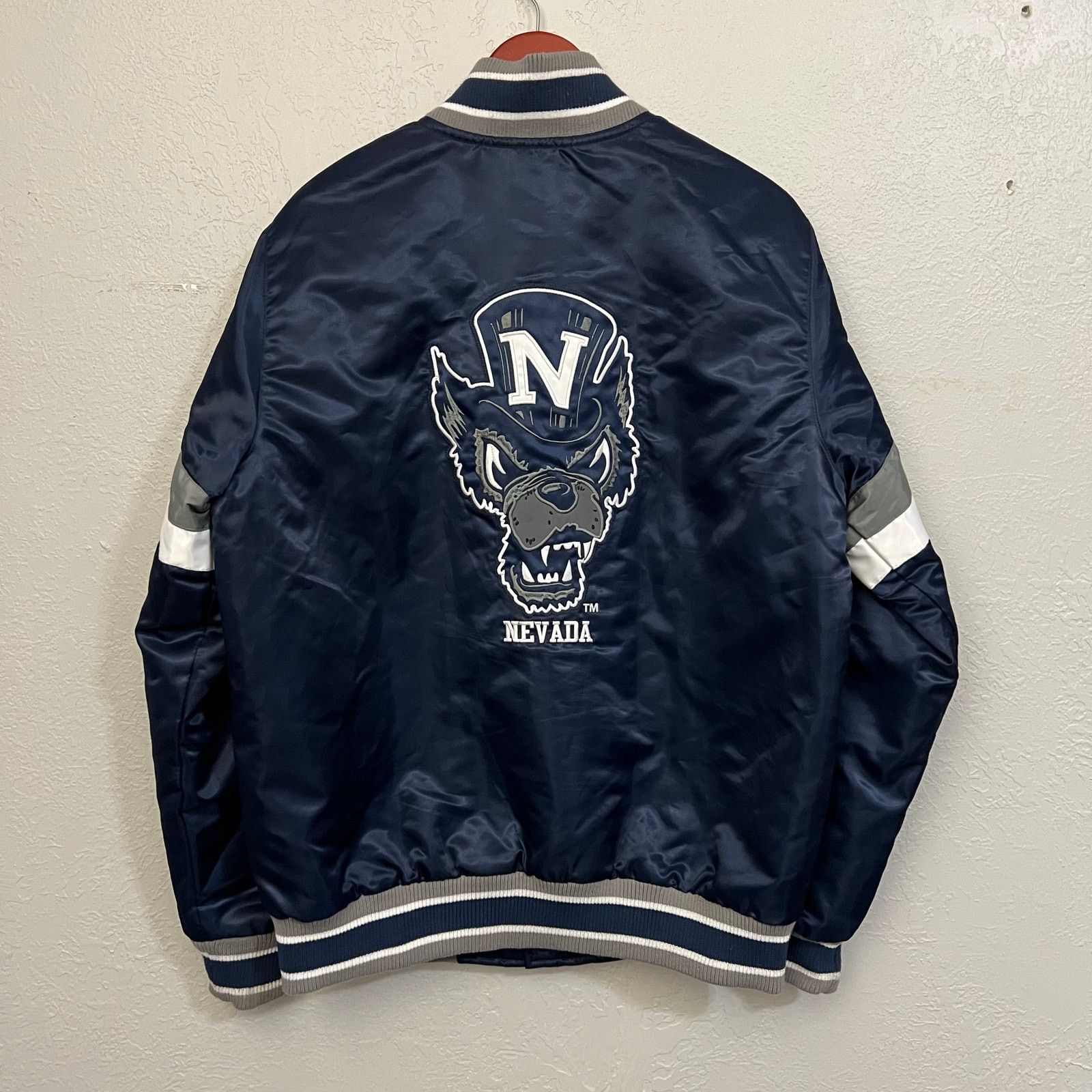 Starter Starter Nevada Wolf Pack Satin Bomber Jacket Mens M Blue Y2K Size US M / EU 48-50 / 2 - 3 Thumbnail