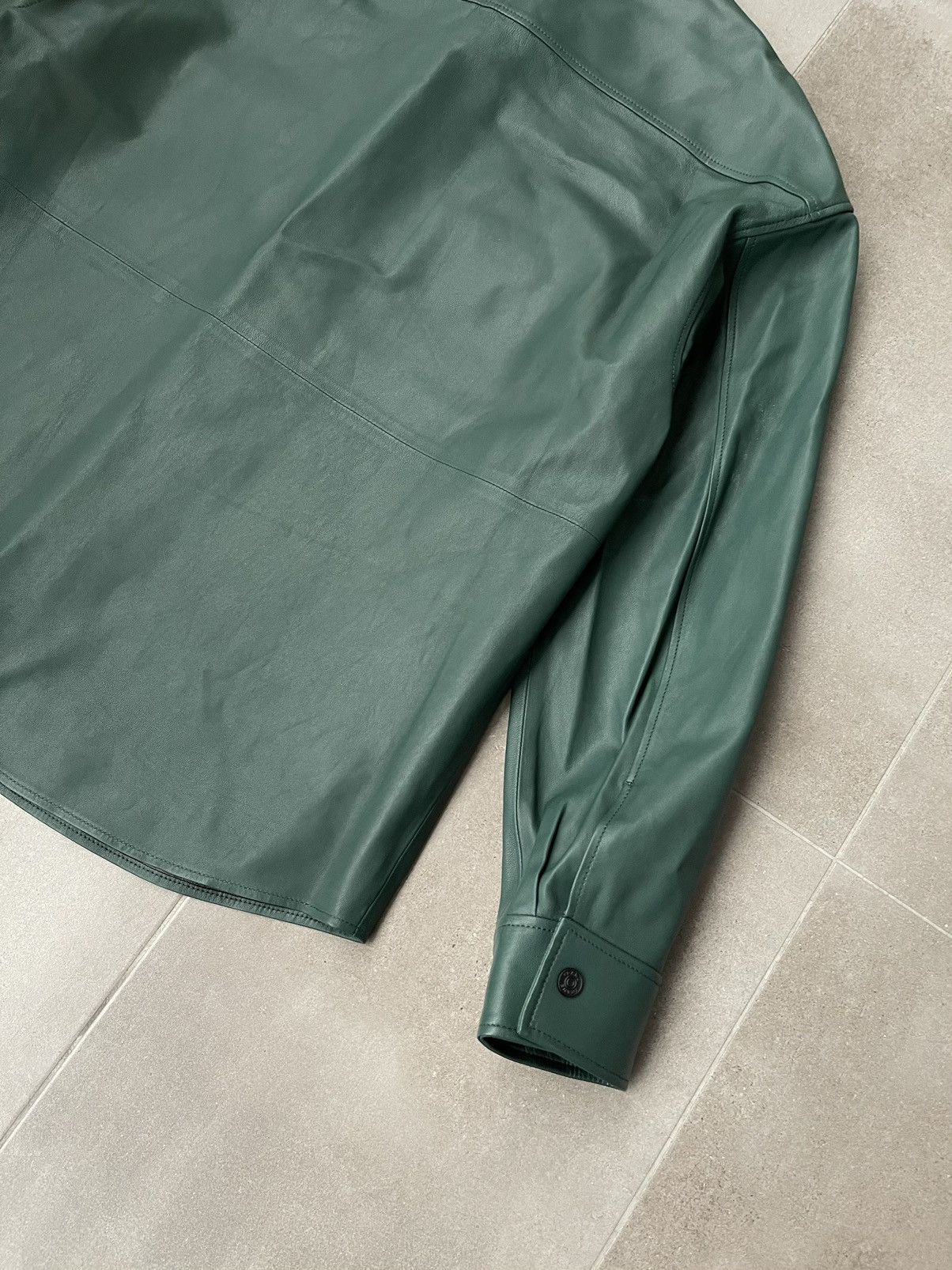 Frame !DS! SS23 Frame Dark Green Leather Shirt Jacket Size US M / EU 48-50 / 2 - 16 Thumbnail