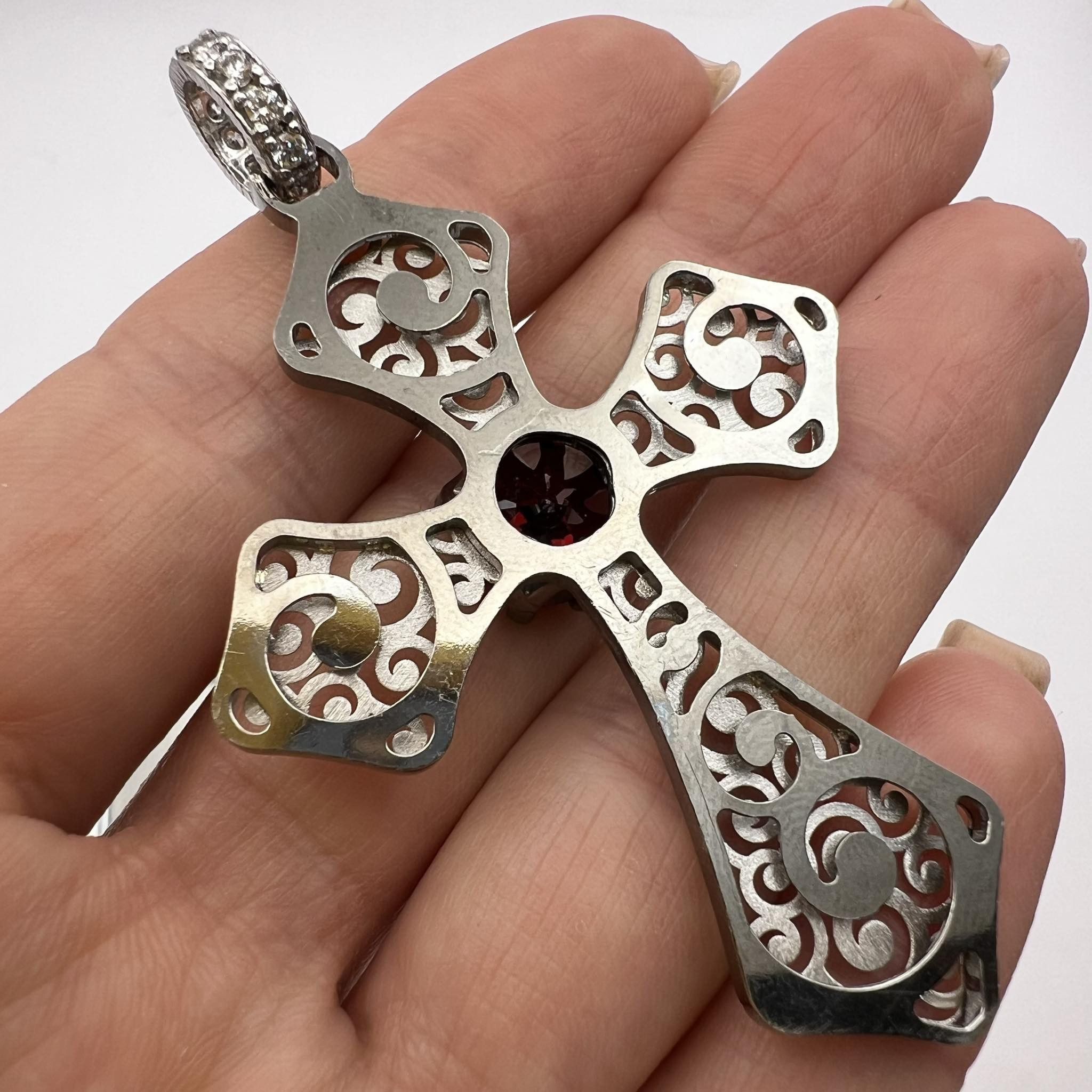Sterling Silver × Vintage Vintage Sterling Silver 925 Cross Pendant Crystals Italy 9g Size ONE SIZE - 2 Thumbnail