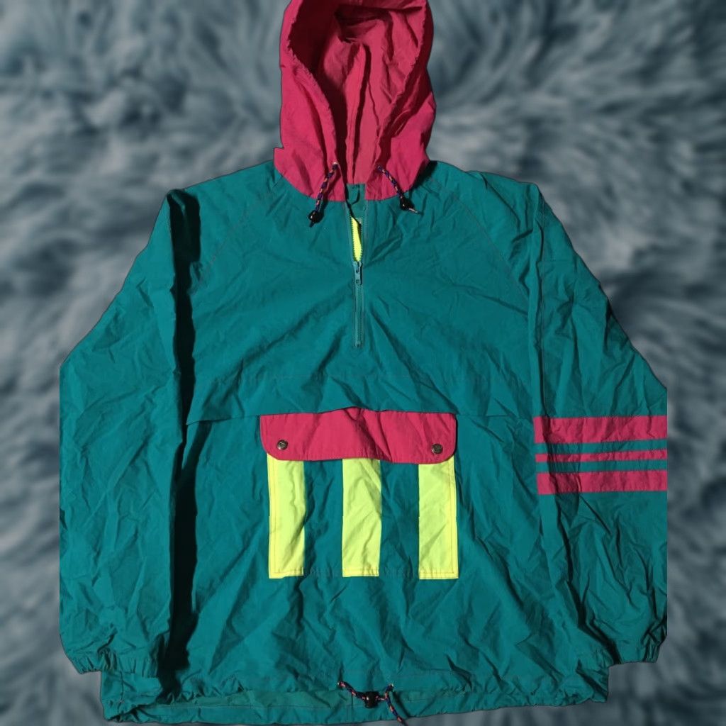 VINTAGE Canoe Team Colorblock Jacket Rowing Sailing 90s 80s Boatworks XL Green Mens Windbreaker Zip 1/4 1/2 Zip