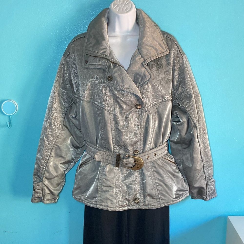 Emmett EMMEGI Womens Size 38 Silver Ski Jacket Belted Zip & Snap Fr Size M / US 6-8 / IT 42-44 - 1 Thumbnail