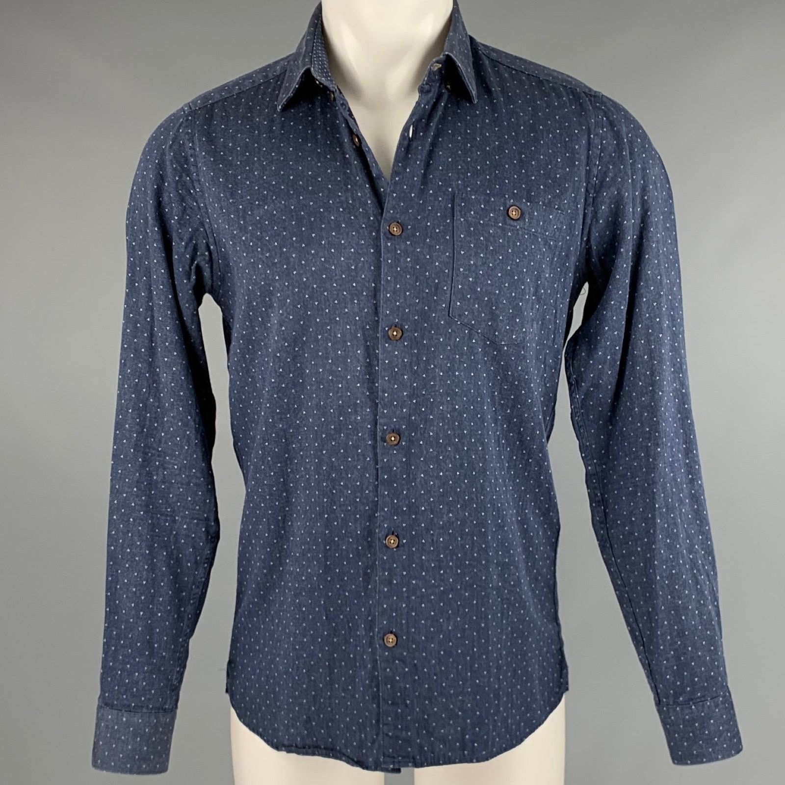 Ted Baker TED BAKER Size M Navy White Dots Cotton Long Sleeve Shirt Size US M / EU 48-50 / 2 - 1 Thumbnail