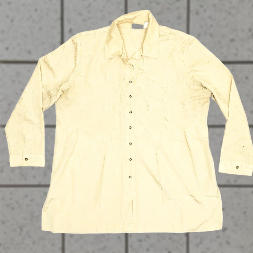 Vintage Chico's Gold Button-Up Long Sleeve Top Women 3 Regular Polyester Collared Blouse Shirt Size XS / US 0-2 / IT 36-38 - 1 Thumbnail