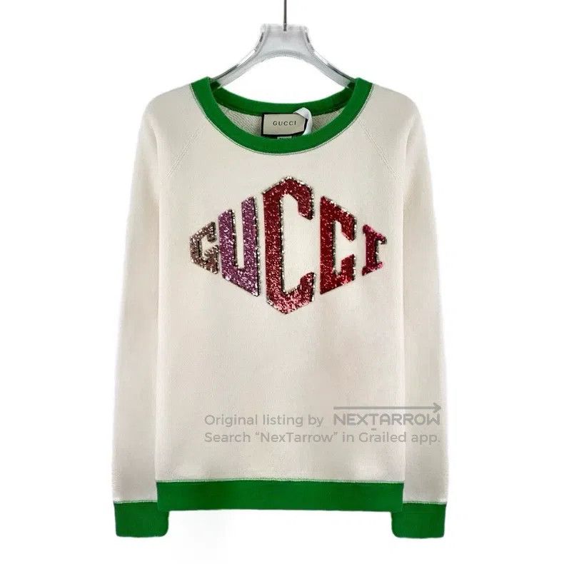 Gucci Gucci Colour-blocked logo letter sequin cotton round-neck Size US S / EU 44-46 / 1 - 1 Thumbnail