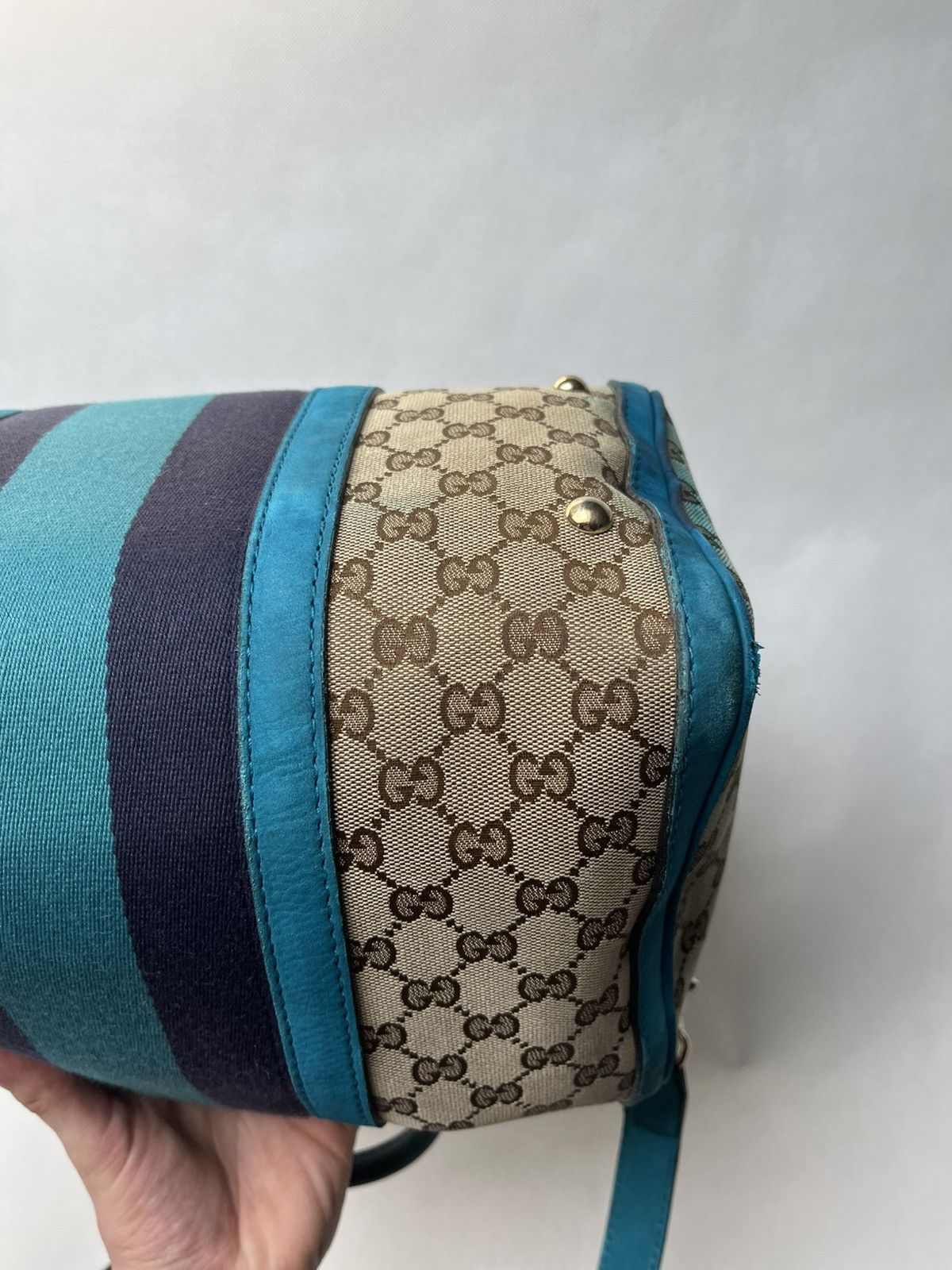 Gucci Vintage Gucci Web Boston GG canvas stripe shoulder handbag Size ONE SIZE - 17 Thumbnail