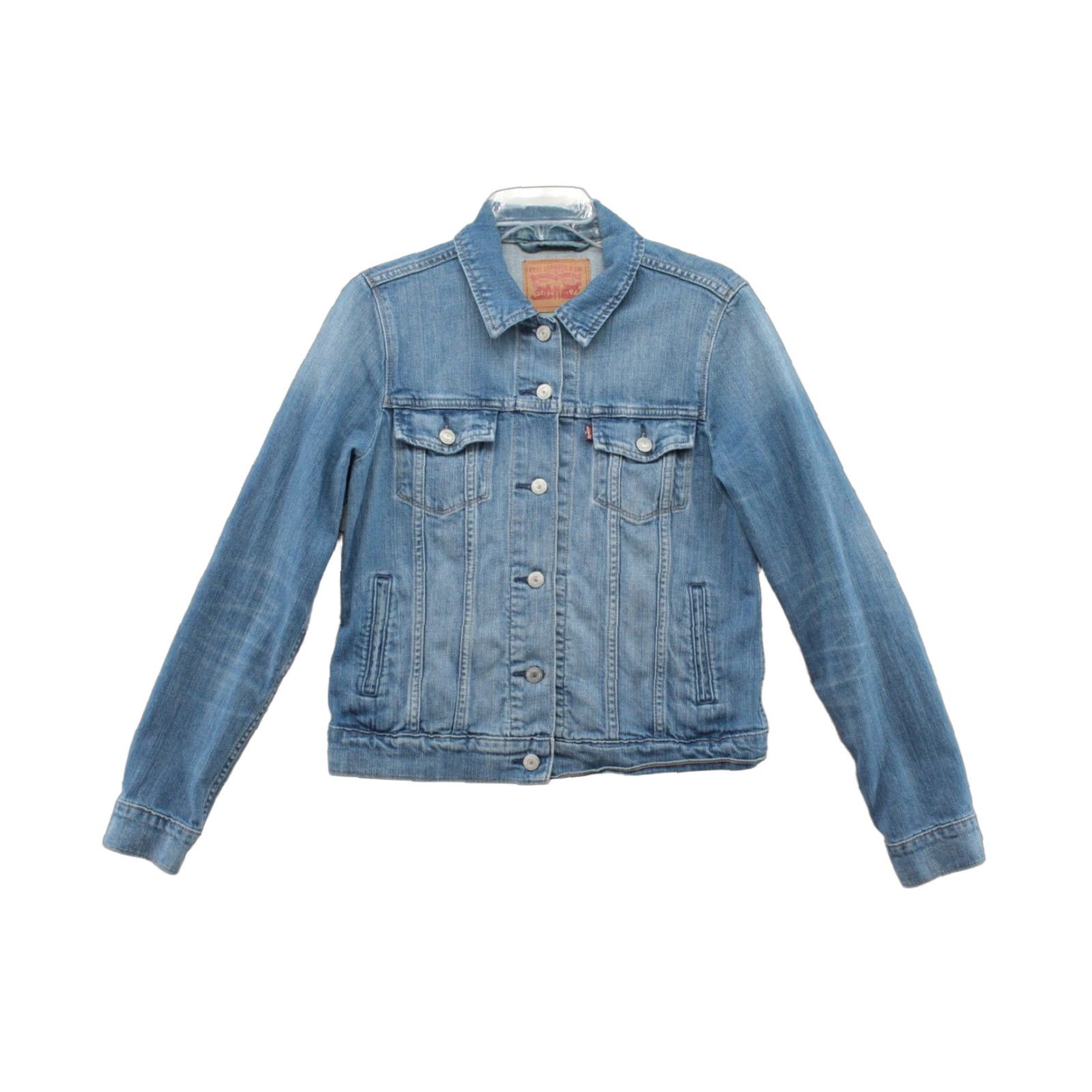 Levi's Levi’s Jean Trucker Jacket Women Medium Blue Denim Faded Distressed Levi Strauss Size 32" / US 10 / IT 46 - 1 Thumbnail