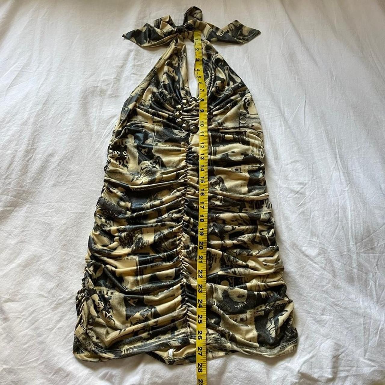 Vintage Y2K printed & ruched halter neck bodycon mini dress Size L / US 10 / IT 46 - 6 Thumbnail
