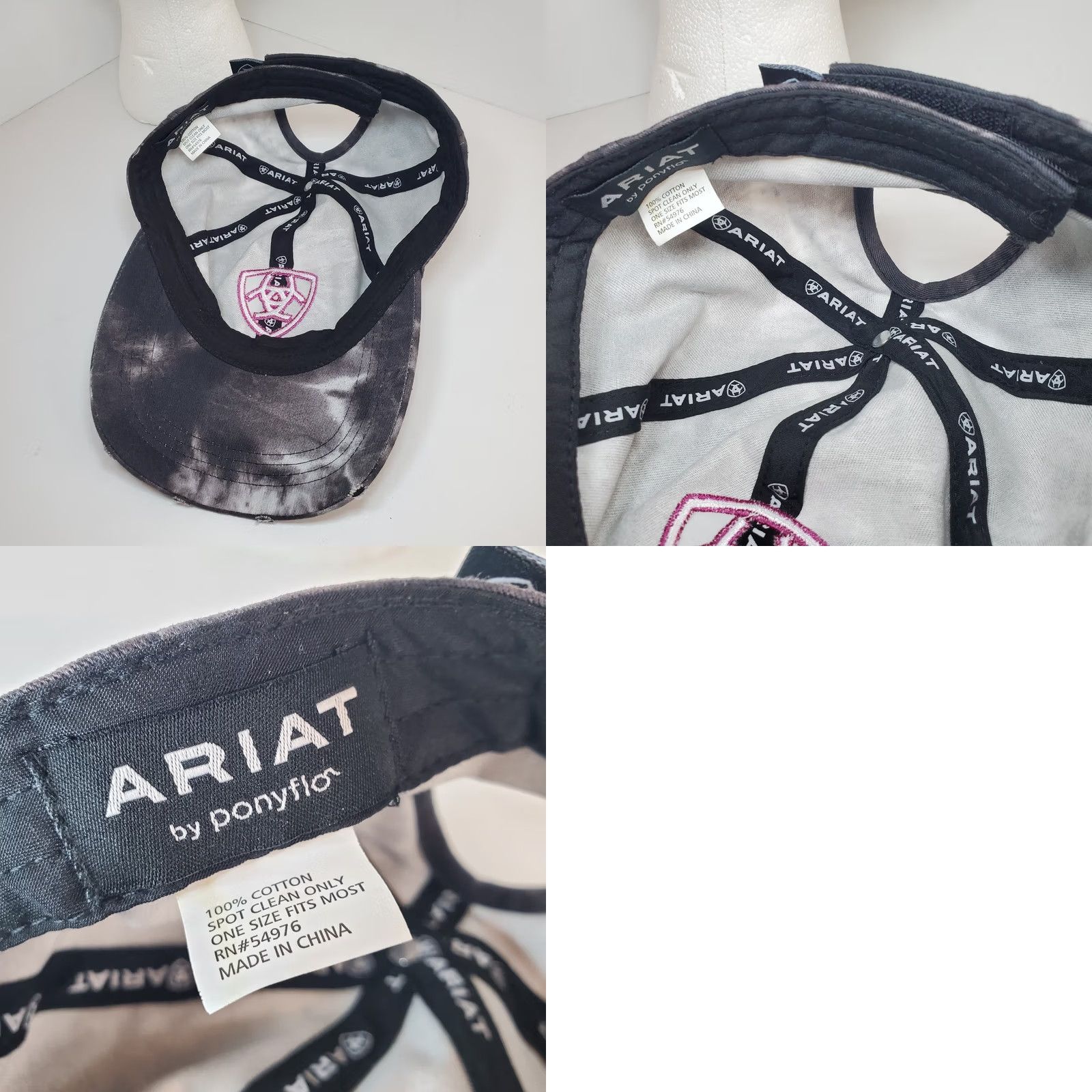 Ariat Ariat x Ponyflo Womens Baseball Cap Adjustable Tie Dye Black Pink Logo Embroidered Cap Women's Hats Size ONE SIZE - 8 Thumbnail