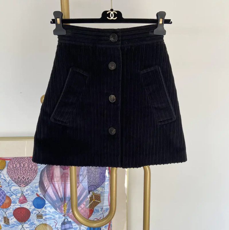 Miu Miu Black Cotton Striped Mini Skirt 0089