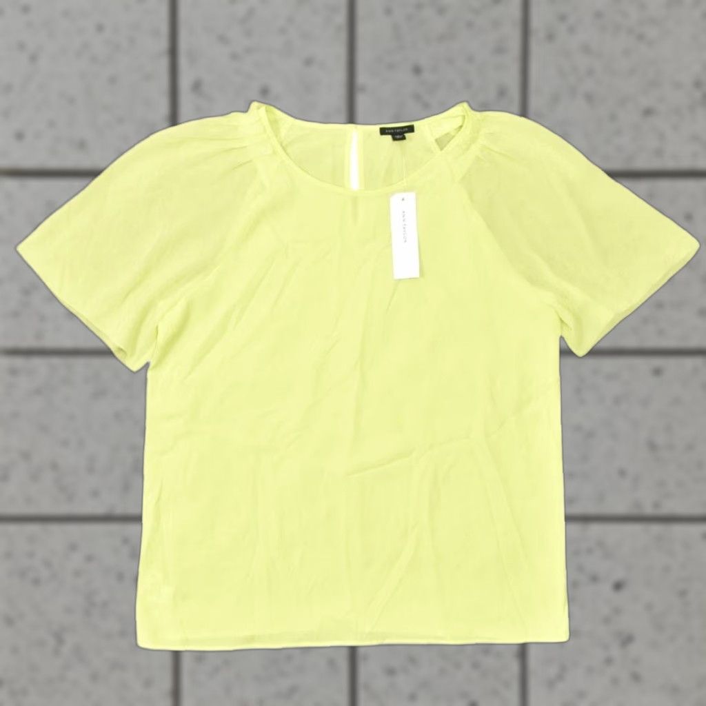 Ann Taylor Blouse Women S Polyester Yellow Crew Neck Short Sleeve Solid (Size Small)