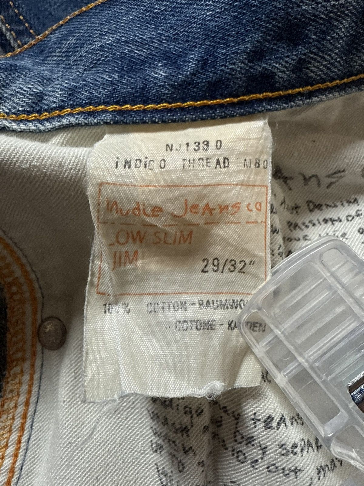 Nudie Jeans Vintage Nudie Low Slim Jim Indigo Thread Jeans Size US 30 / EU 46 - 20 Thumbnail