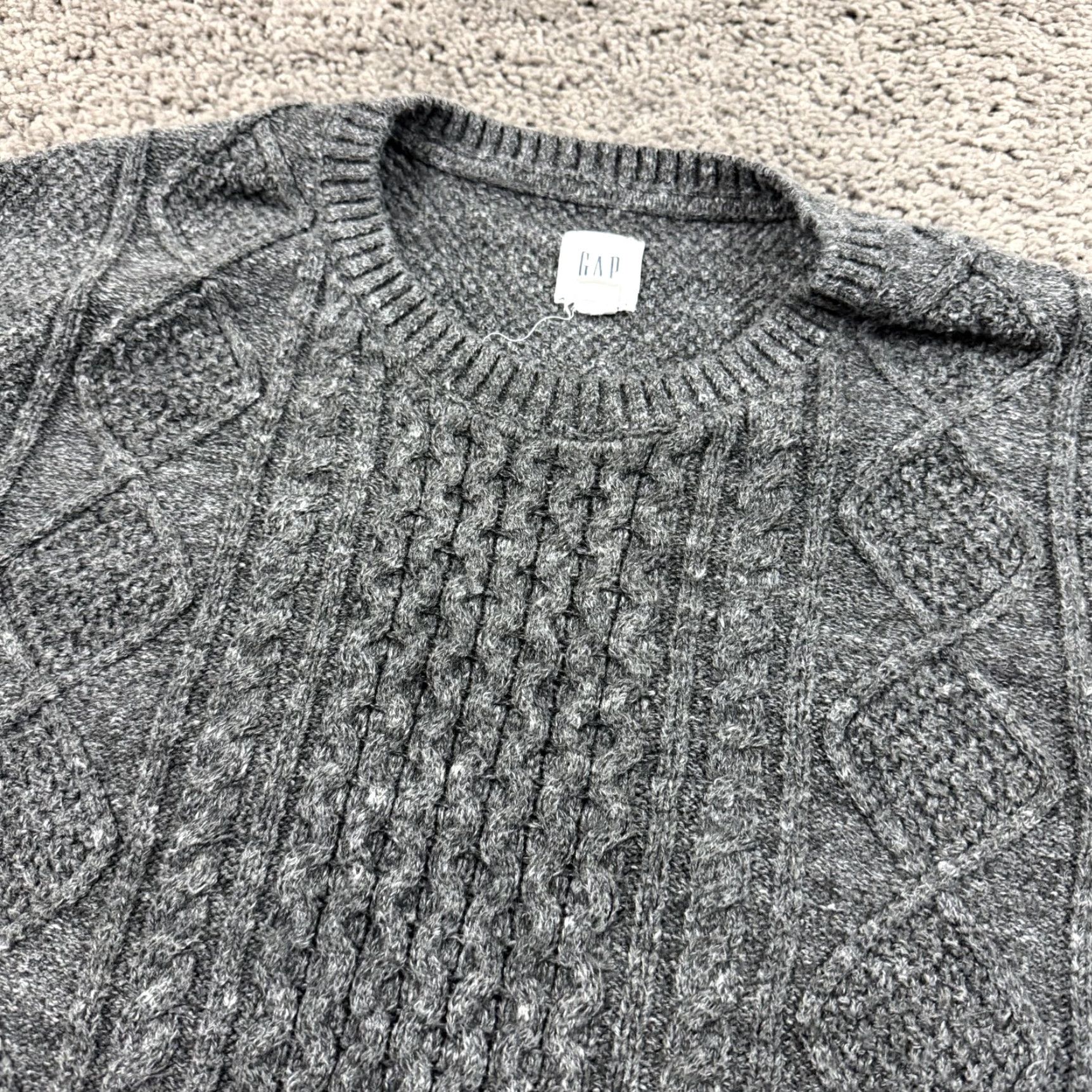 Gap Gap Mens XL Gray Cable-Knit Pullover Crew Neck Sweater - Breathable Cotton Blend, Regular Fit, Casual Vintage: No, Gap Size US XL / EU 56 / 4 - 2 Thumbnail