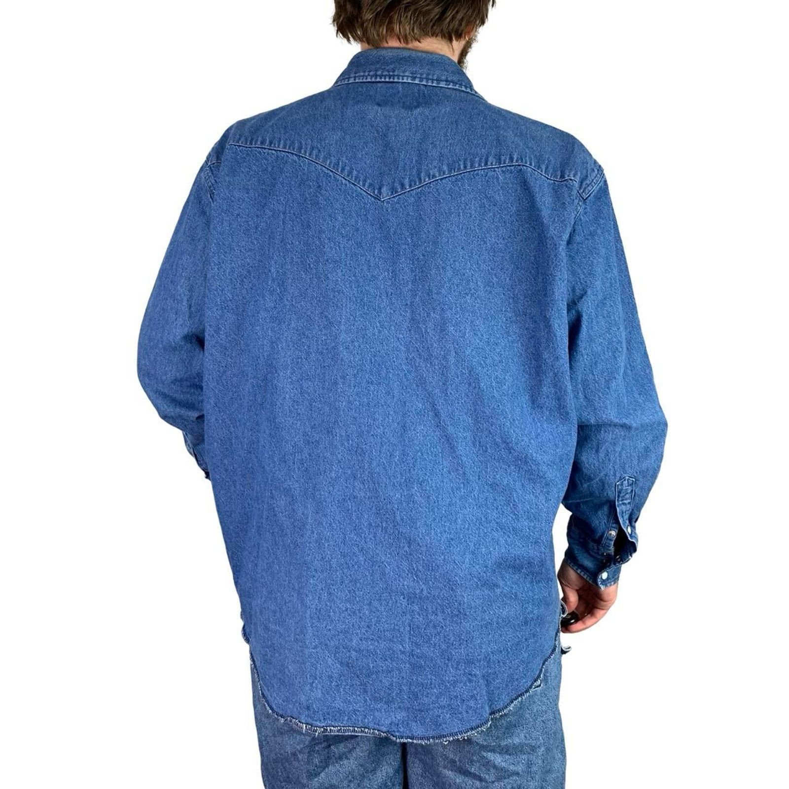 Vintage × Wrangler 90s Wrangler Pearl Snap Embroidered Denim Button Up Shirt Size US XXL / EU 58 / 5 - 3 Thumbnail