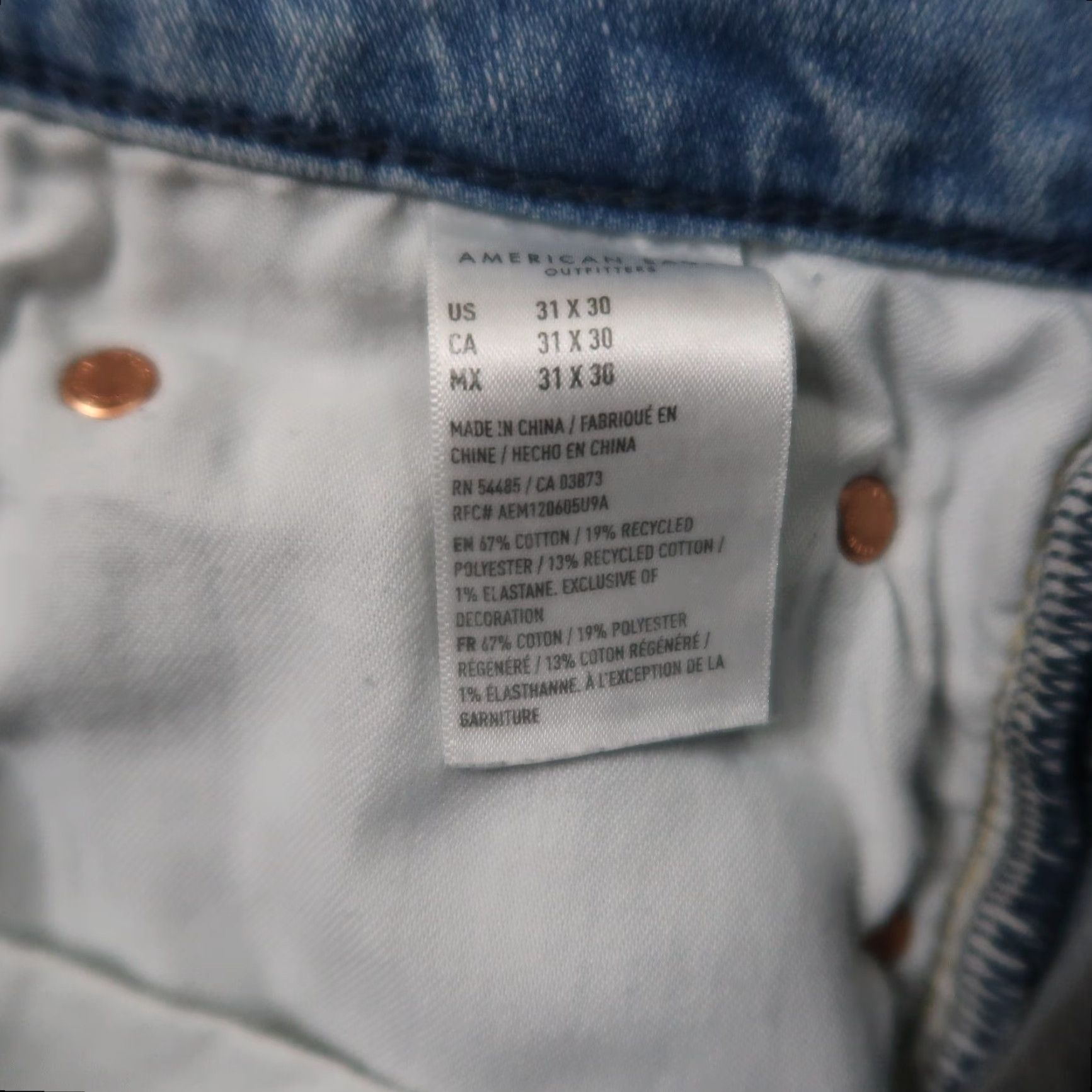 American Eagle Outfitters American Eagle Jeans Men's 31x30 Blue Denim Airflex Slim Straight Size US 31 - 7 Thumbnail