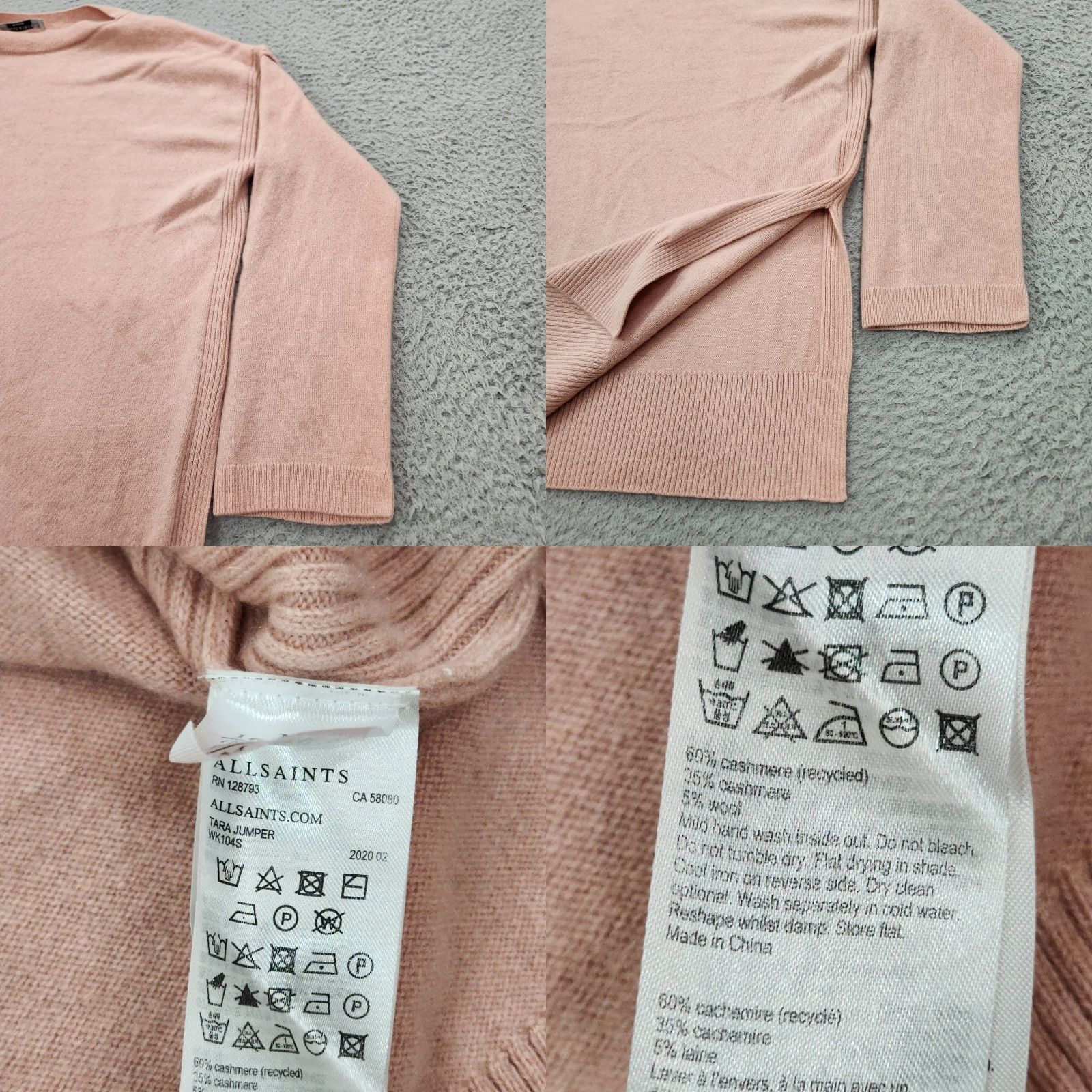 AllSaints Sweater Womens Medium Pink Tara Jumper Cashmere Wool Blend Pullover Knit