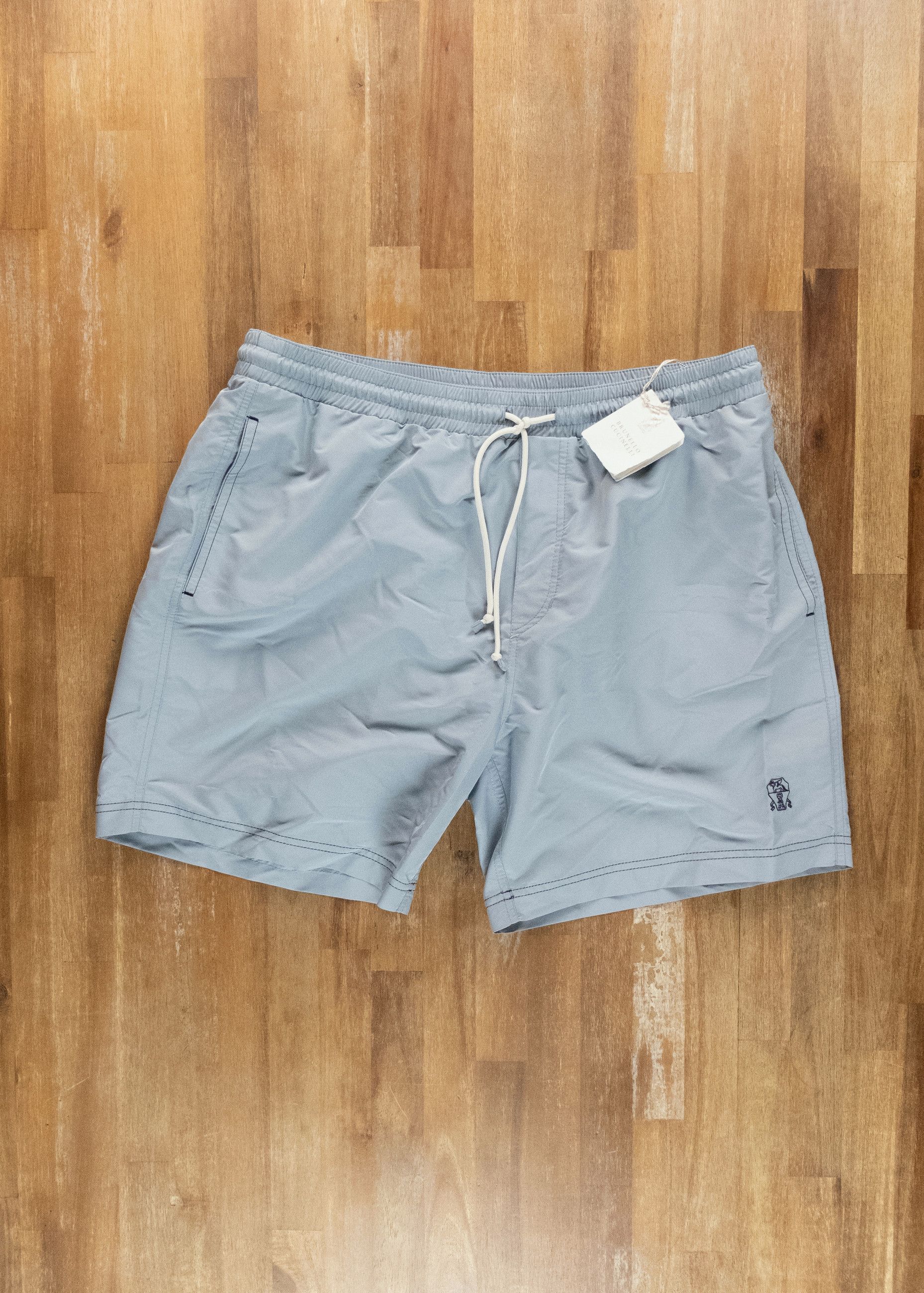 Brunello Cucinelli BRUNELLO CUCINELLI solid light blue logo swim shorts XL Size US 36 / EU 52 - 1 Thumbnail