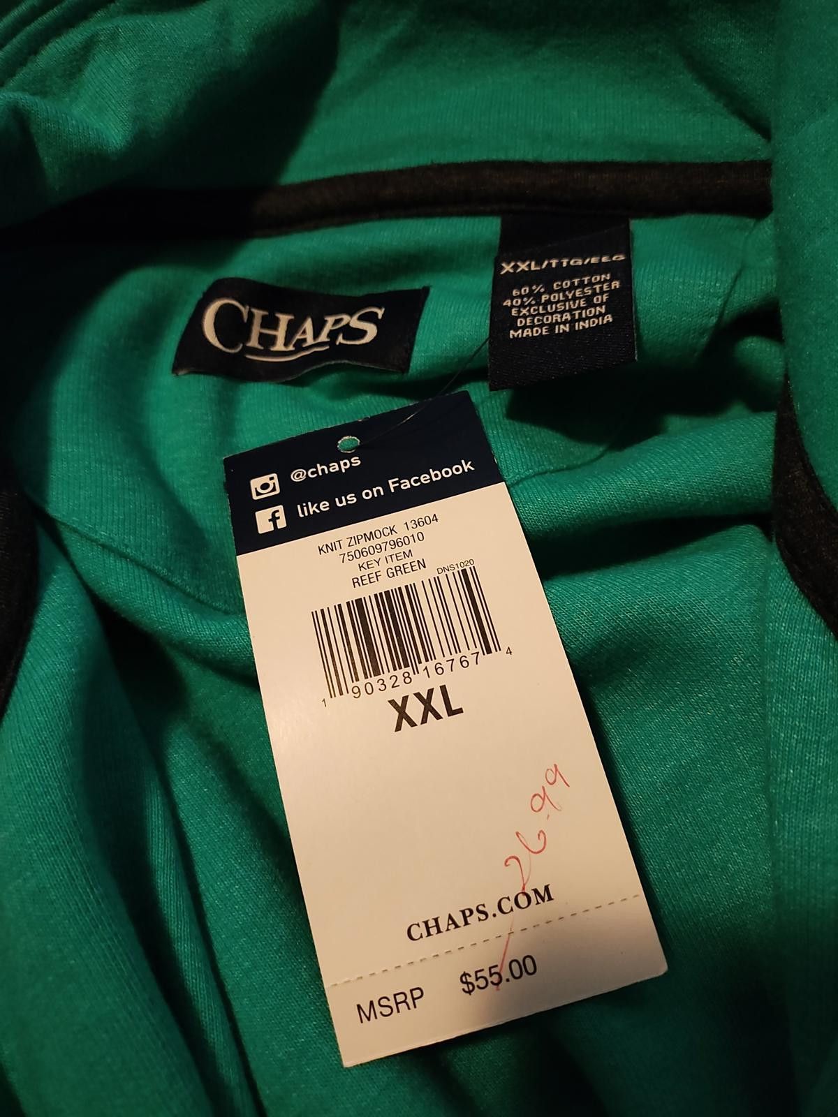 Chaps CHAPS XXL Reef Green Knit Zipmock Pullover Sweater Size US XXL / EU 58 / 5 - 5 Thumbnail