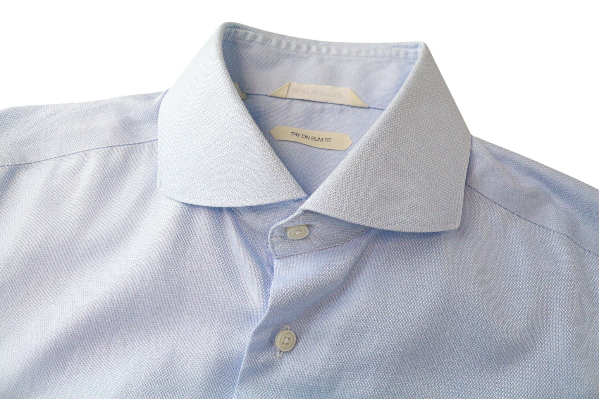 Suitsupply 39/15 1/2 Slim Blue Cotton Cutaway Shirt 79358 Size 38R - 9 Thumbnail