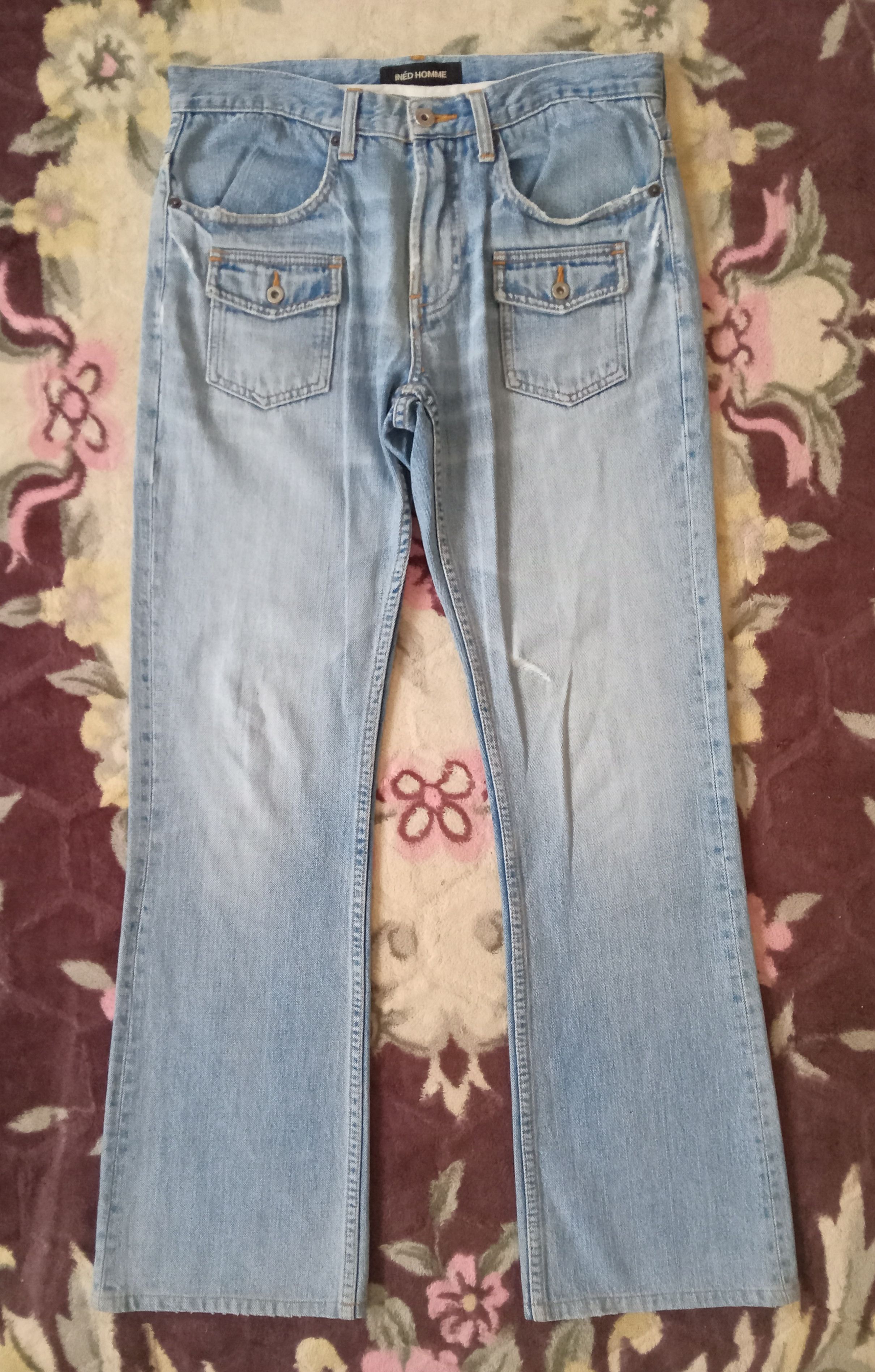 Japanese Brand × Yohji Yamamoto Vintage Ined Homme Distressed Flare Jeans Size US 32 / EU 48 - 1 Thumbnail