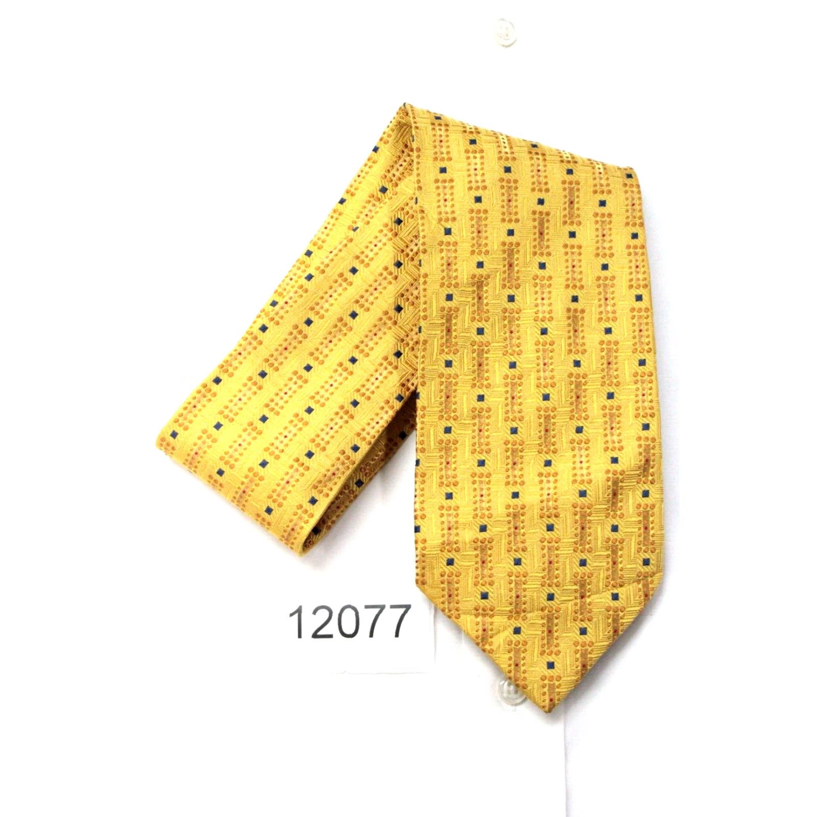 Jos. A. Bank NWT Jos A Bank Necktie Mens Yellow Polka Dot Silk Tie Textured Stylish 58.5" Long 3.75" Wide Square Tie Designer Preppy Tall Size ONE SIZE - 6 Thumbnail