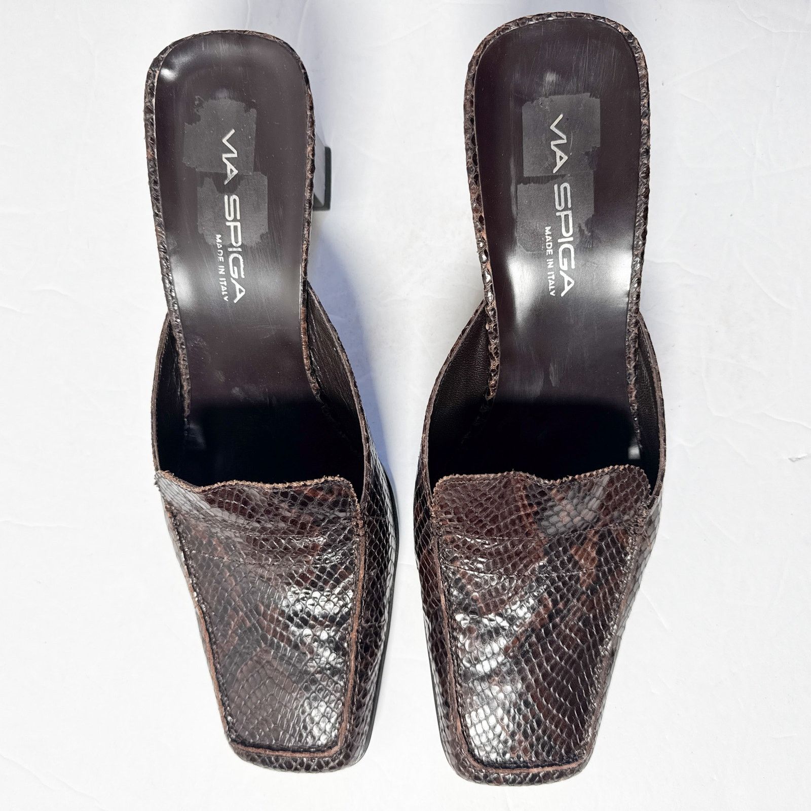 Other Via Spiga Brown Snake Embossed Leather Mule Heels 9.5M Size US 9.5 / IT 39.5 - 2 Thumbnail