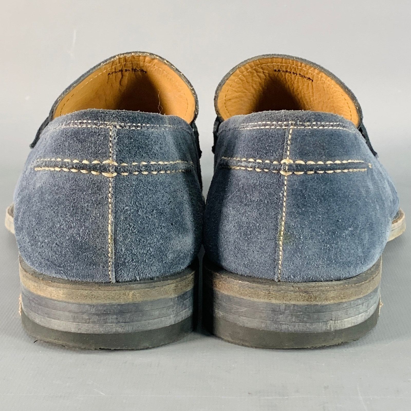 Magnanni Size 11 Blue Grey Contrast Stitch Suede Penny Loafers Size US 11 / EU 44 - 3 Thumbnail