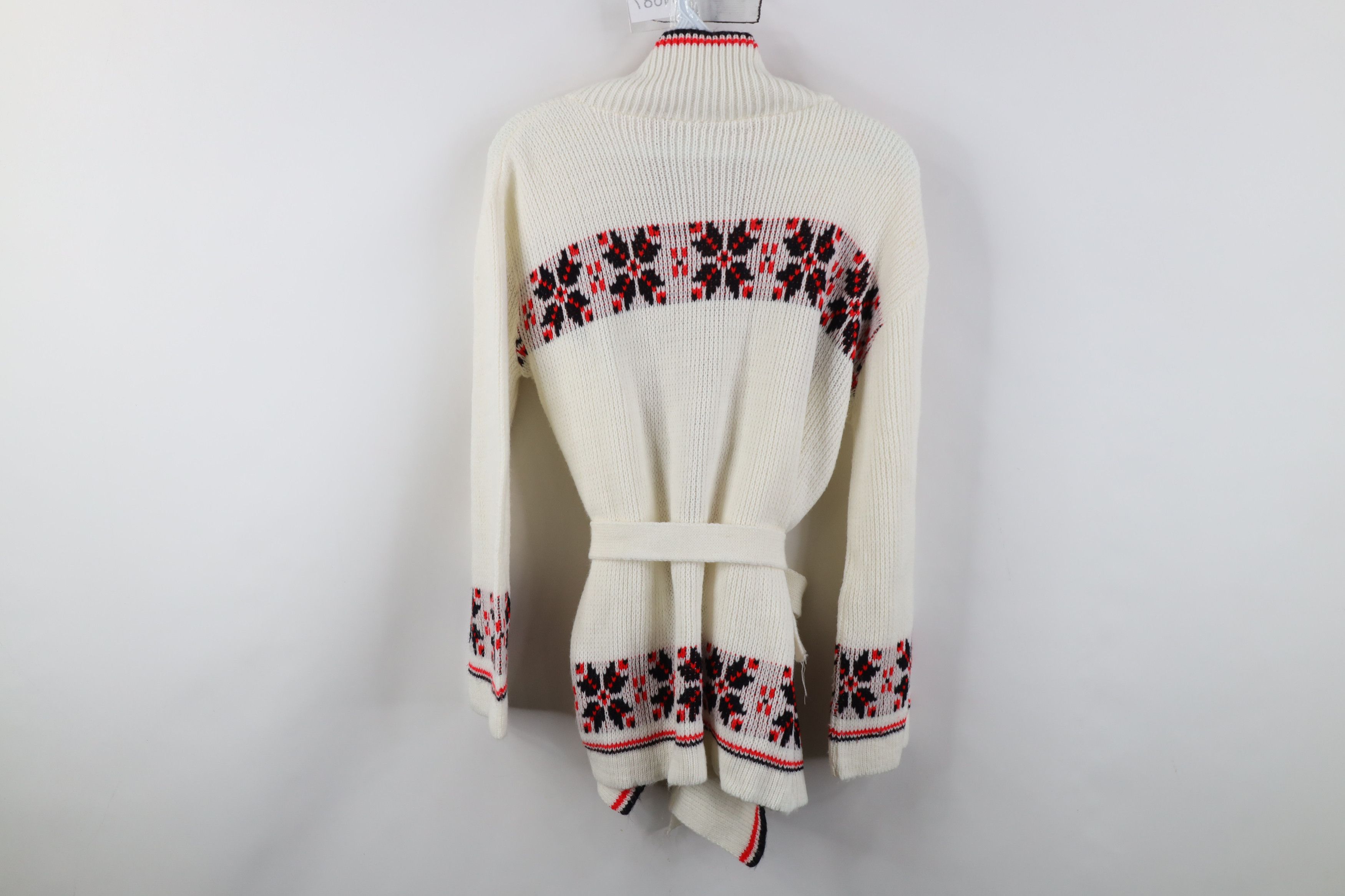 Vintage Vintage 70s Streetwear Belted Snowflake Cardigan Sweater USA Size L / US 10 / IT 46 - 10 Thumbnail