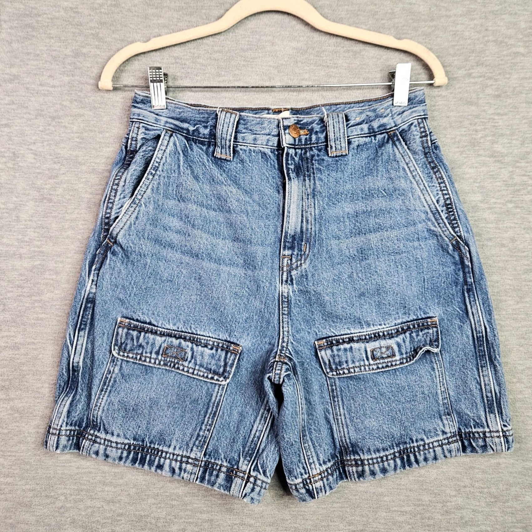 Madewell Madewell Women Baggy Jean Shorts Denim Relaxed Fit Size 27 Blue Distressed? No—Solid 100% Cotton Mid Rise Button Front Casual Vintage No Size 27" / US 4 / IT 40 - 2 Thumbnail