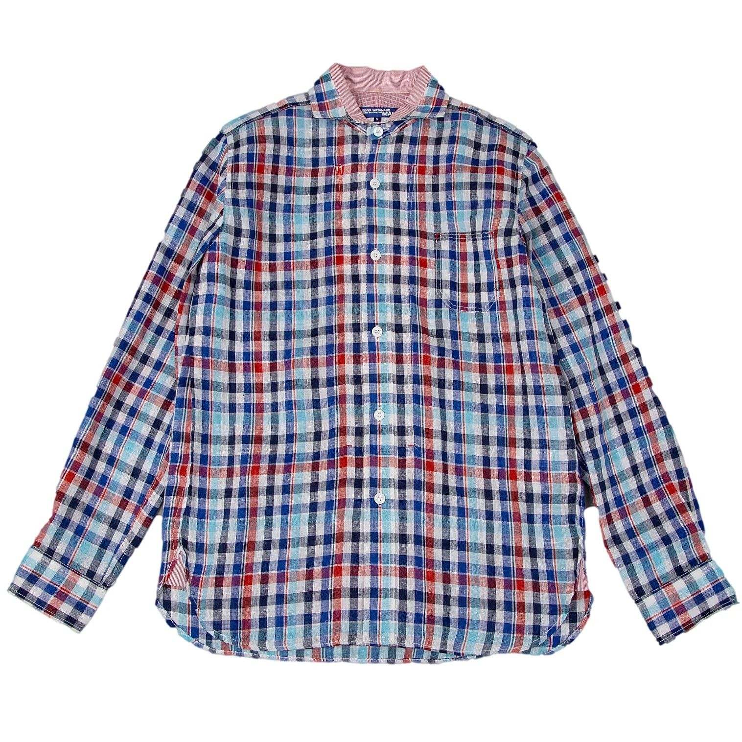 Junya Watanabe Linen Check Horizontal Collar Shirt in Blue and Red Size US S / EU 44-46 / 1 - 1 Thumbnail