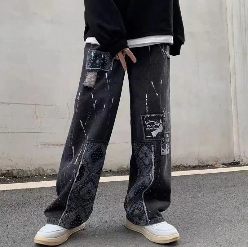 Japanese Brand × Jean Bandana Patchwork Straight Leg Baggy Jeans Size US 30 / EU 46 - 5 Thumbnail