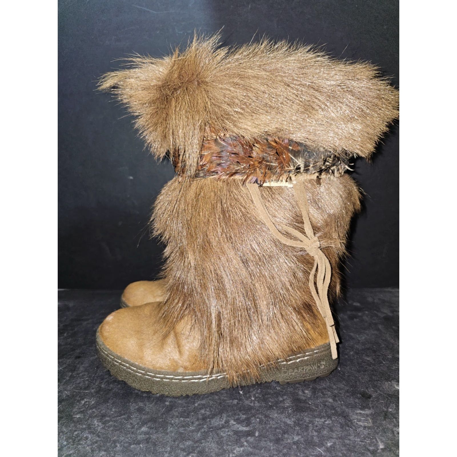 Vintage BearPaw Kola II Real Fur Boots Goat Fur Cow Skin Feather Boho Y2K Womens Size 7 Brown Boots Casual Womens Boots Size US 6 / IT 36 - 2 Thumbnail