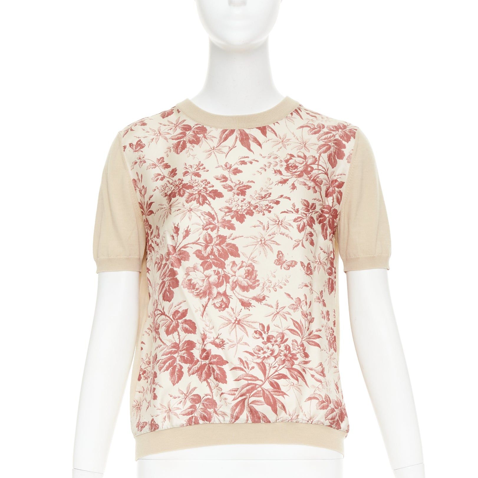 Gucci GUCCI Bloom floral butterfly silk print front wool knit sweater top M Size M / US 6-8 / IT 42-44 - 1 Thumbnail