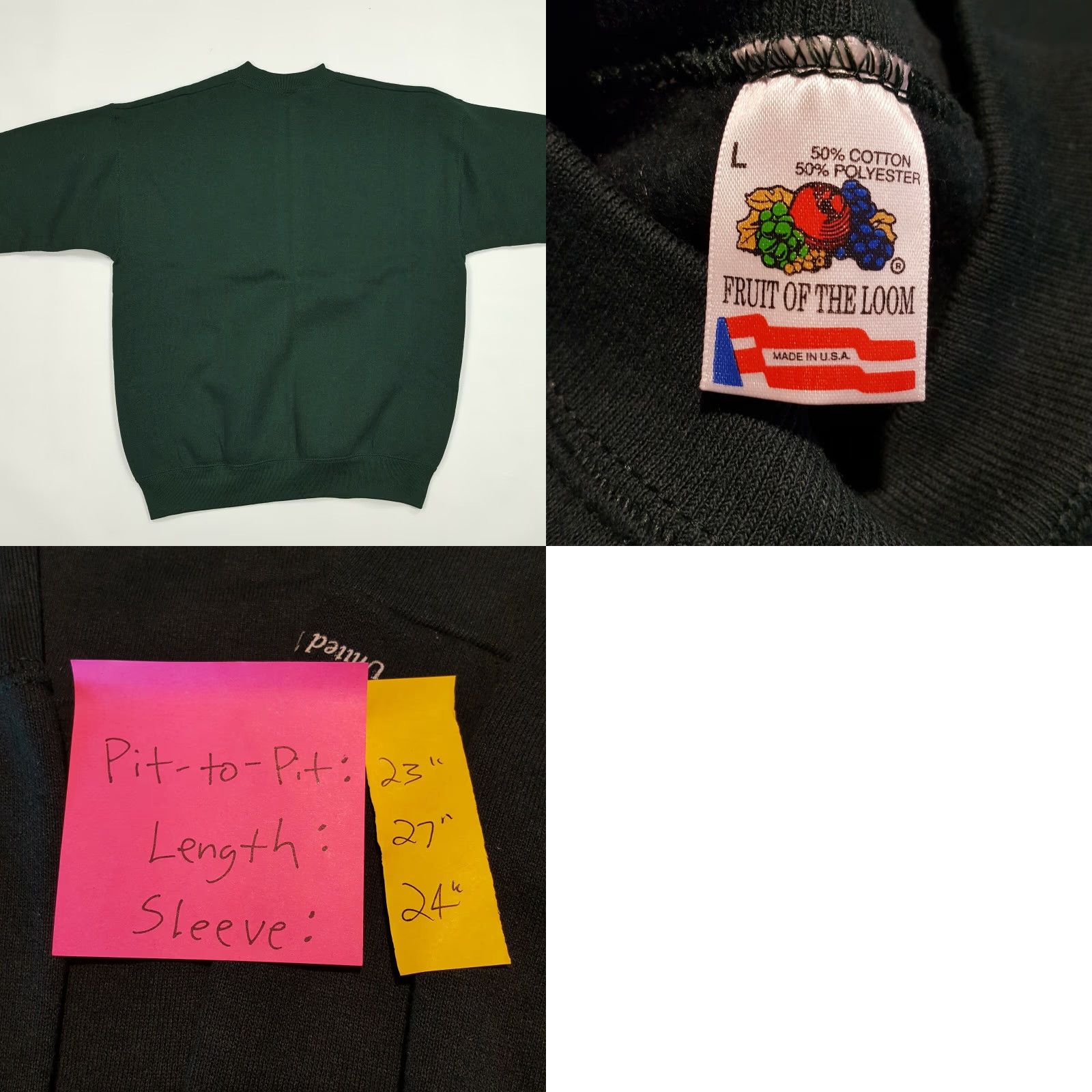 Fruit Of The Loom VINTAGE Fruit of the Loom Sweatshirt Mens Crewneck Green 90s Country Christmas USA Fall Winter Knit Cotton Blend Graphic Print Solid Regular Size L Size US L / EU 52-54 / 3 - 8 Thumbnail