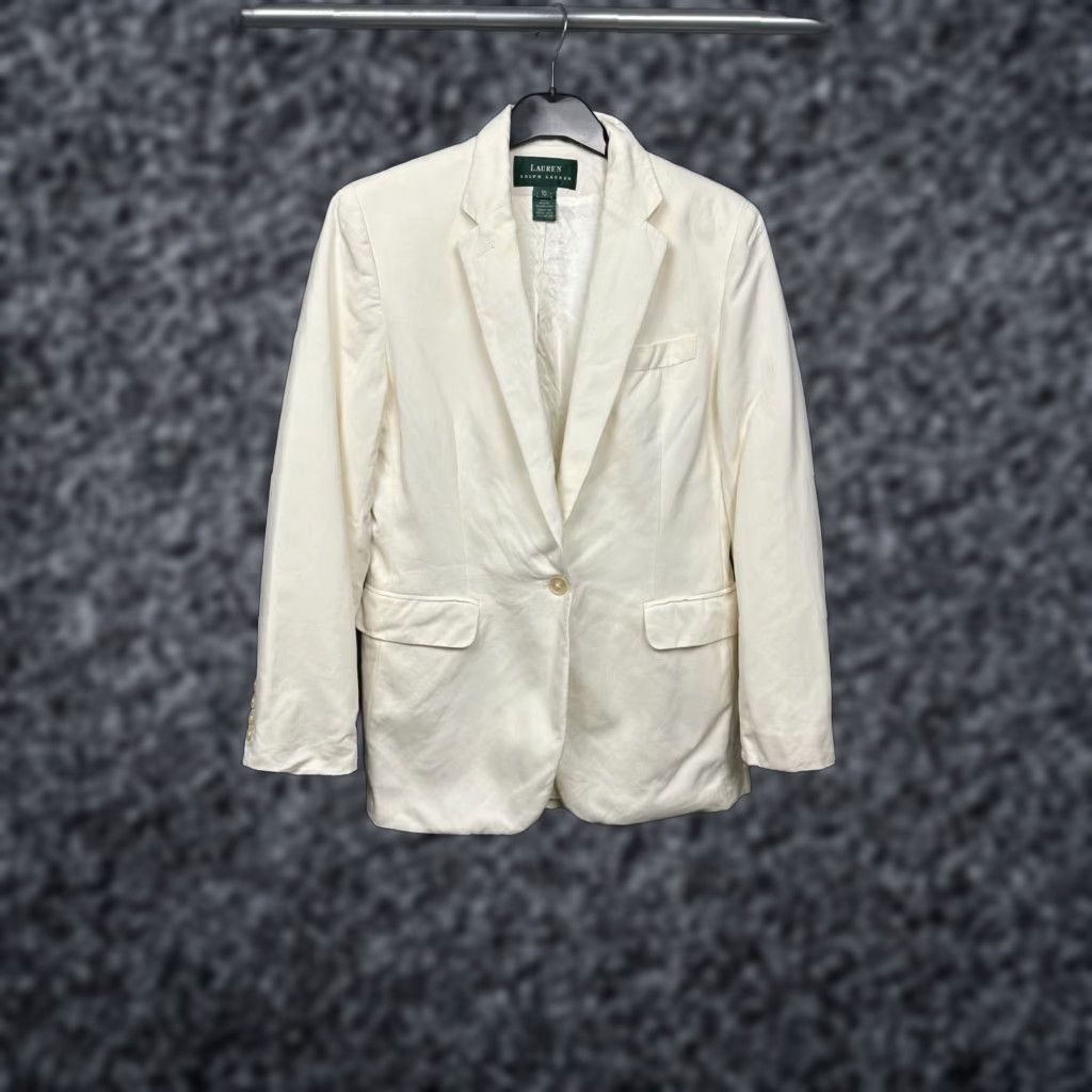 Ralph Lauren Polo Ralph Lauren Womens Blazer Shirt Cotton-Silk Beige Size L 10(S) Regular Womens Blazer Size L / US 10 / IT 46 - 1 Thumbnail