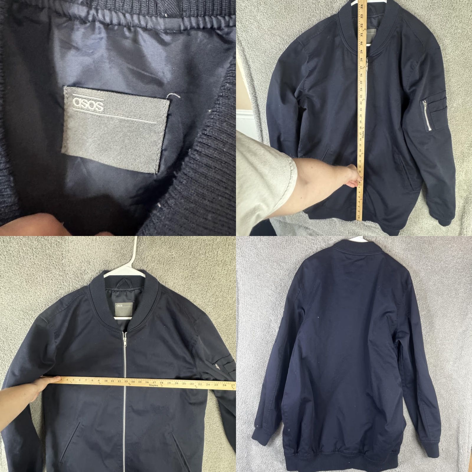 Asos ASOS Jacket Mens L Blue Bomber Full Zip Canvas Lined Pockets Casual Outdoor Size US L / EU 52-54 / 3 - 8 Thumbnail
