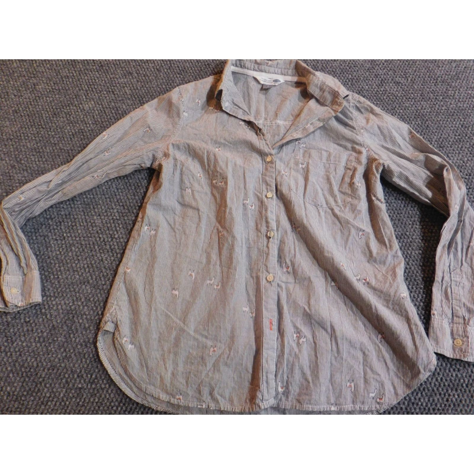 Old Navy Old Navy Womens Blouse Small Brown Gray striped round neck long sleeve button down Casual Regular Size S Polyester Stretch Size S / US 4 / IT 40 - 3 Thumbnail