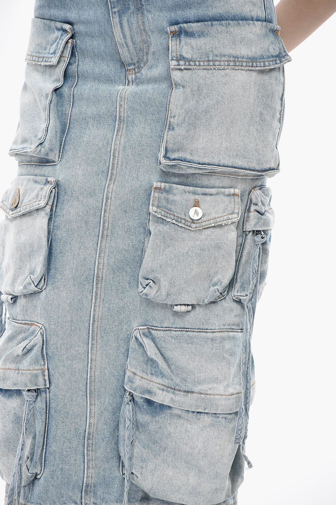 The Attico og1mm0426 Denim Midi Cargo Skirt in Light Blue Size 24" / US 00 / IT 34 - 3 Thumbnail