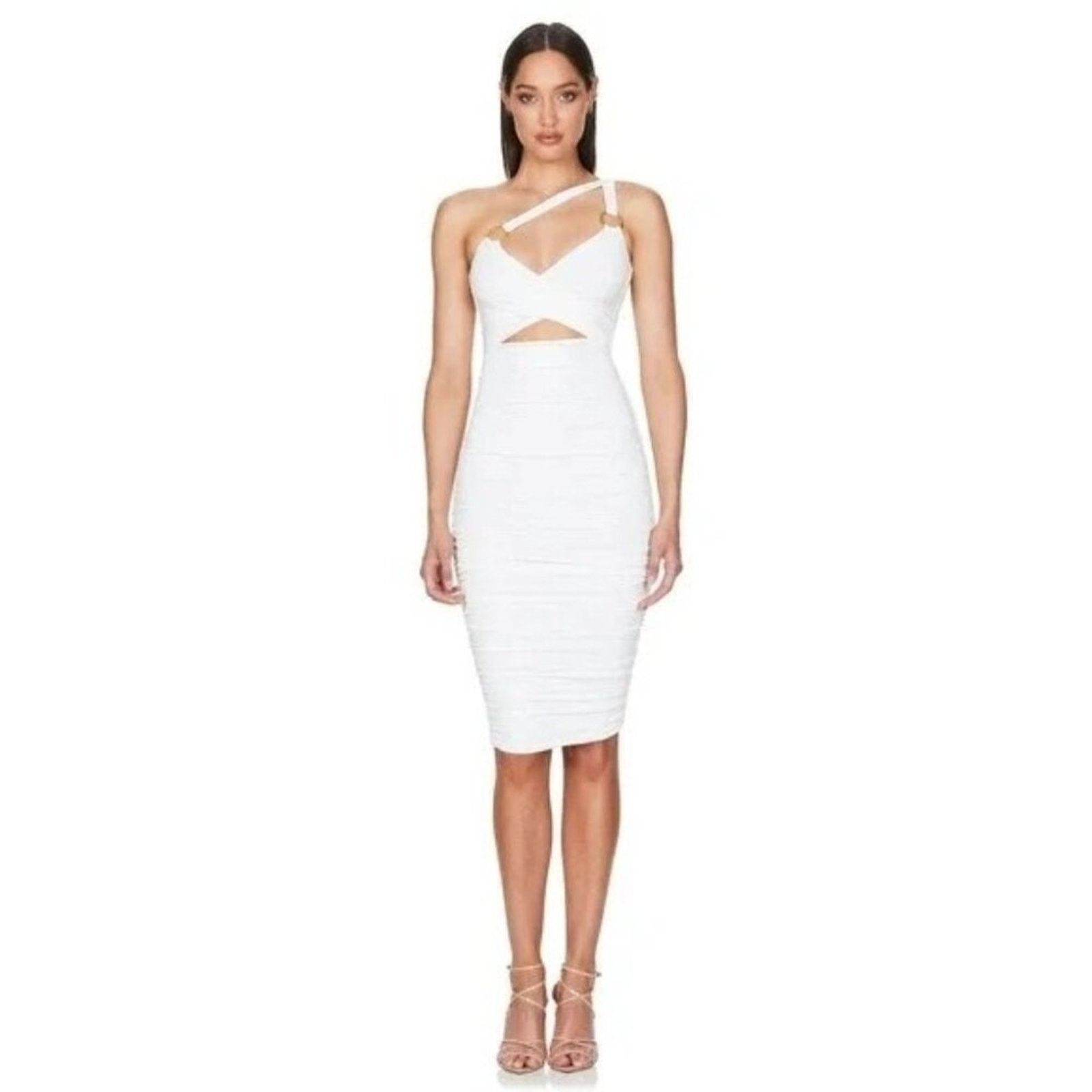 Other Nookie Riley Ring Midi Dress Ivory Lined Ruched Small Size S / US 4 / IT 40 - 1 Thumbnail