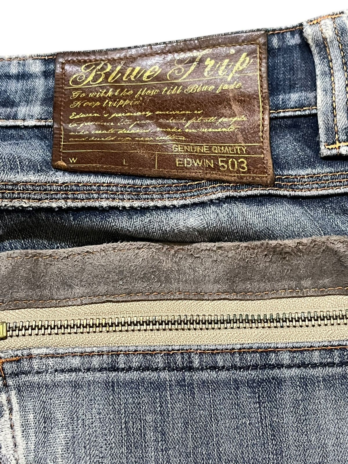 Edwin Vintage Edwin 503 Blue Trip Ripped Distressed Denim Size US 31 - 9 Thumbnail