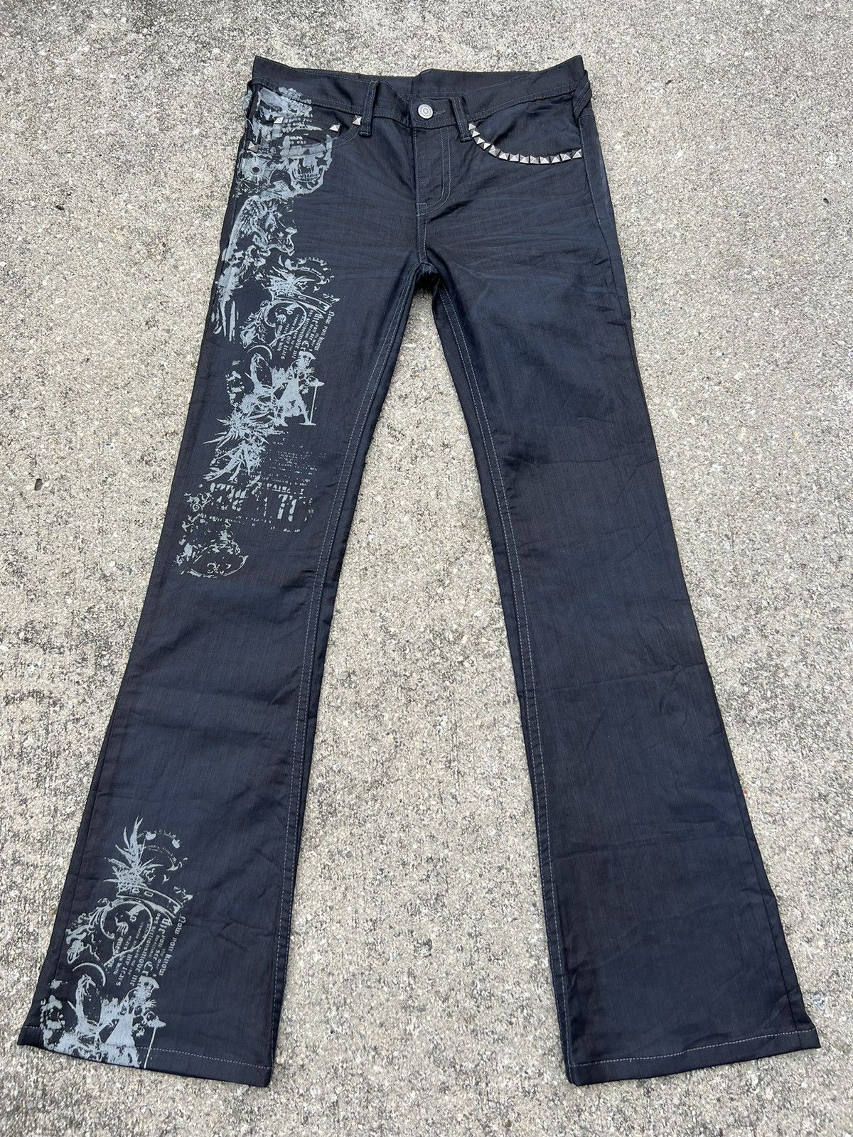 image of Tornado Mart Japan Printed Art Stretch Waxed Flare Pant in Black, Men's (Size 29)