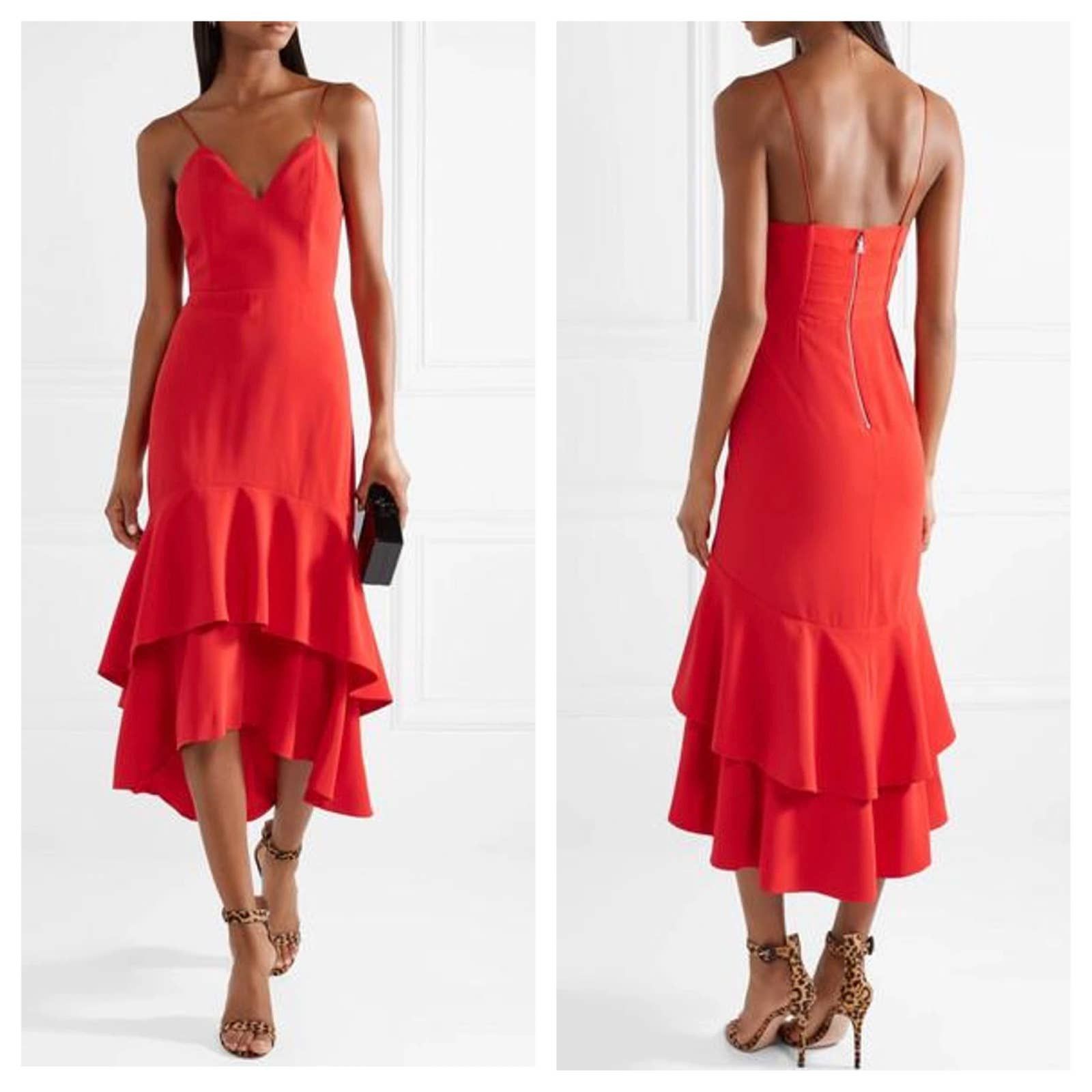 image of Alice Olivia Alice + Olivia Amina Plunging Sweetheart Dress Perfect Poppy in Red, Women's (Size Med