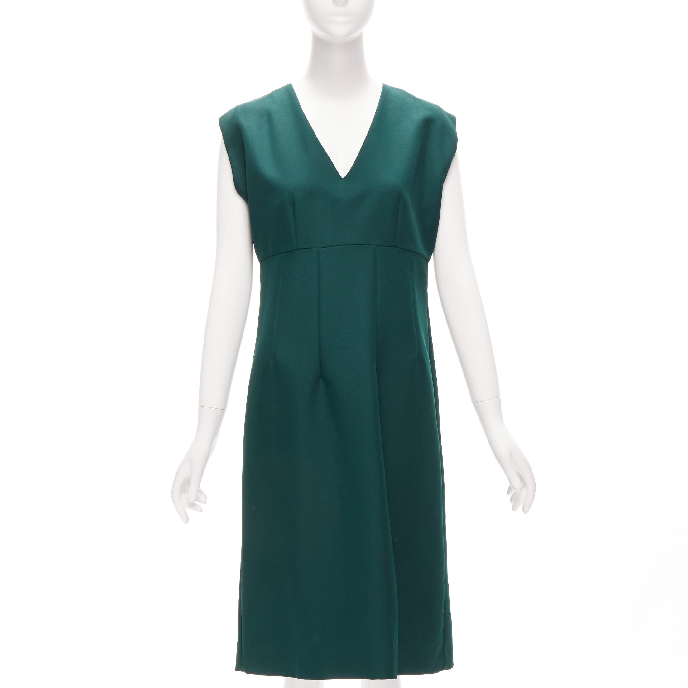 image of Marni Green Twill V Neck Dart Pleat Waist Sleeveless Boxy Dress It40 S, Women's (Size Small)