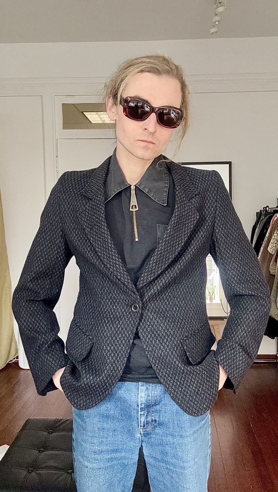 Ann Demeulemeester Ann Demeulemeester Archive Diamond Print One Button Blazer Size US XS / EU 42 / 0 - 13 Thumbnail