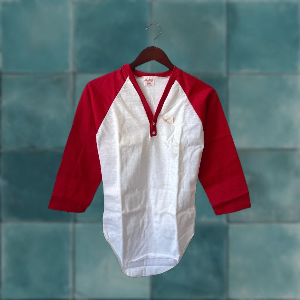 Vintage VINTAGE Rawlings Baseball Henley T-Shirt Mens Small Deadstock NWOT 80s USA Red 2-Button 3/4 Sleeve Shirt Mens 80s USA Size US S / EU 44-46 / 1 - 1 Thumbnail