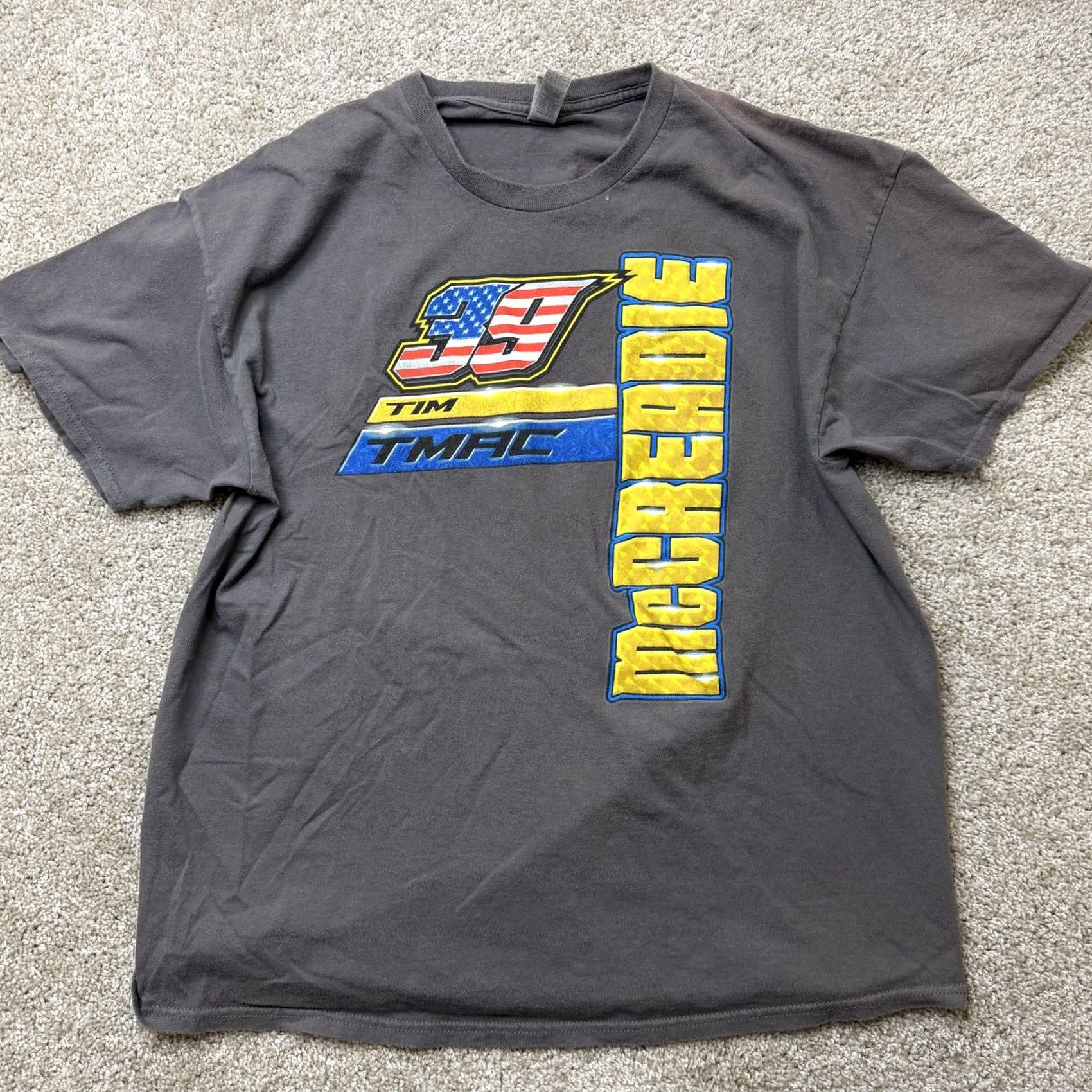 Gildan TMAC 39 Tim McCreadie Shirt Mens XL Gray Racing USA Flag Tee T-Shirt Gildan Heavy Cotton Size US XL / EU 56 / 4 - 3 Thumbnail